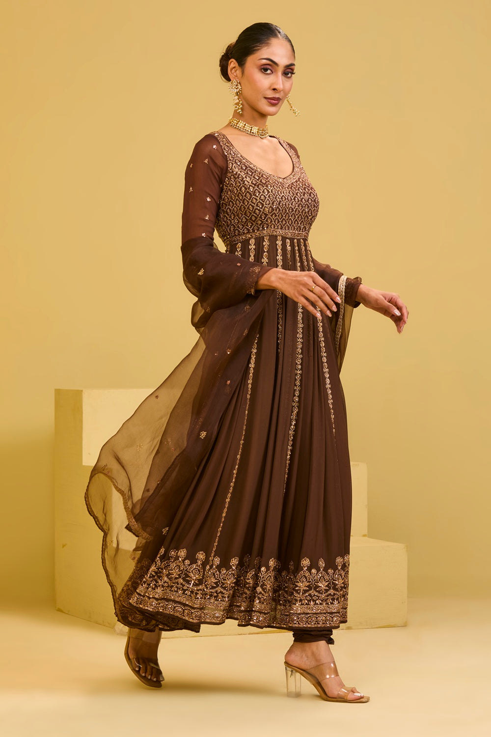 Brown Anarkali Set