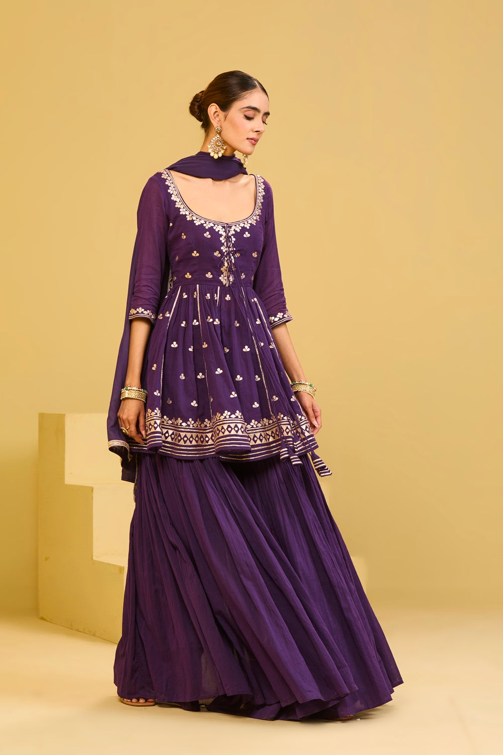 Purple Cotton Sharara Set