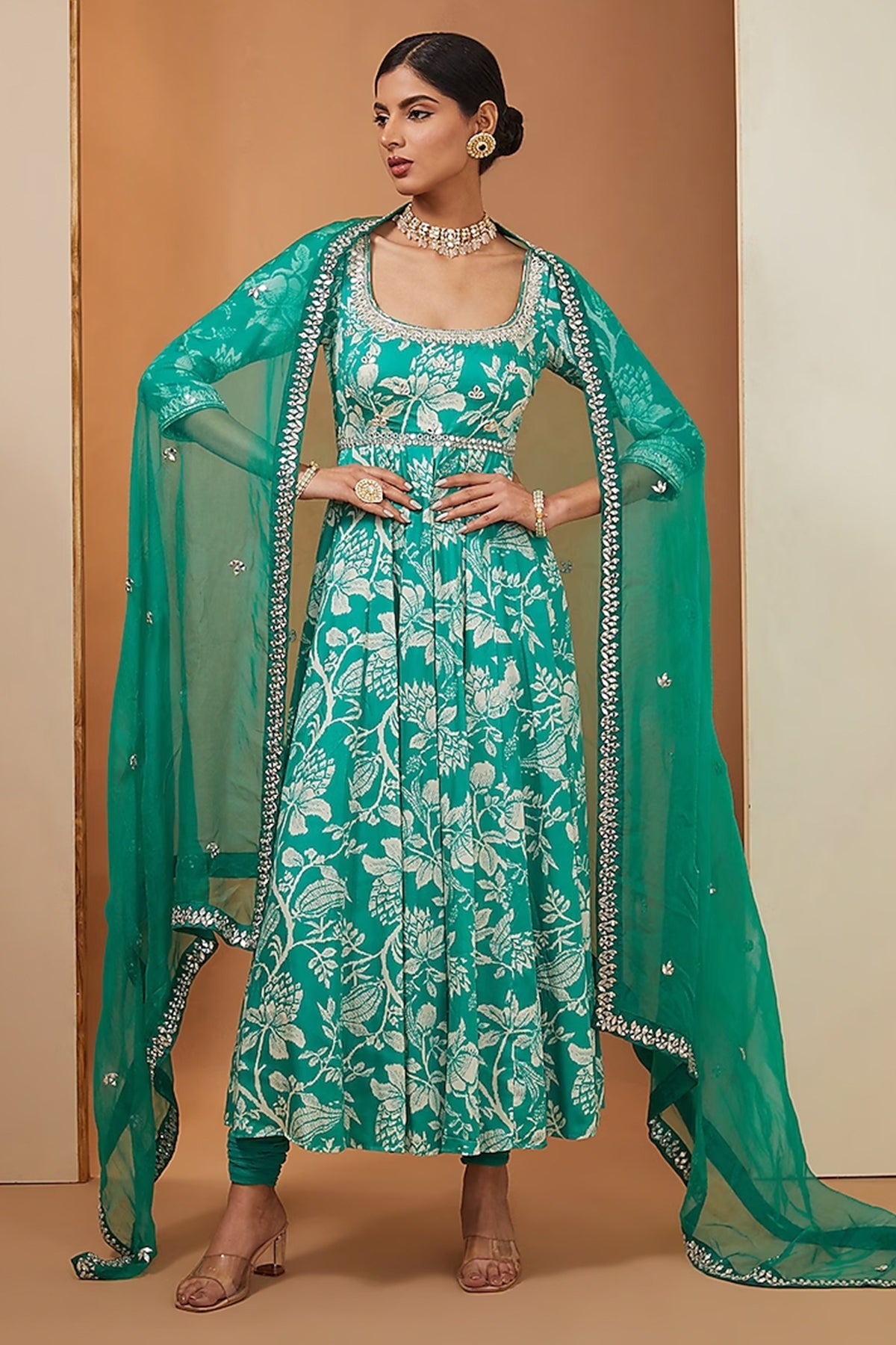 Teal anarkali set