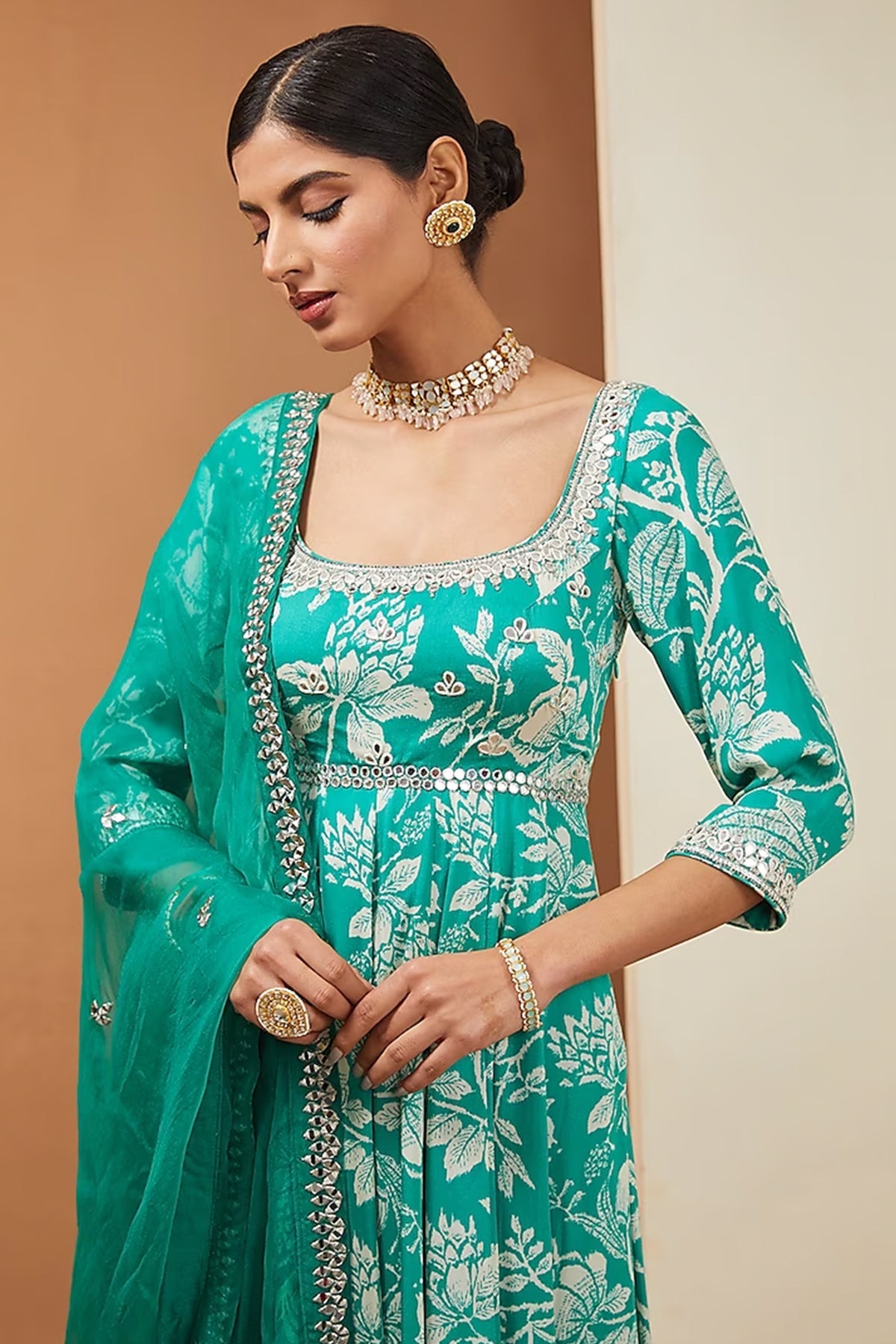 Teal anarkali set
