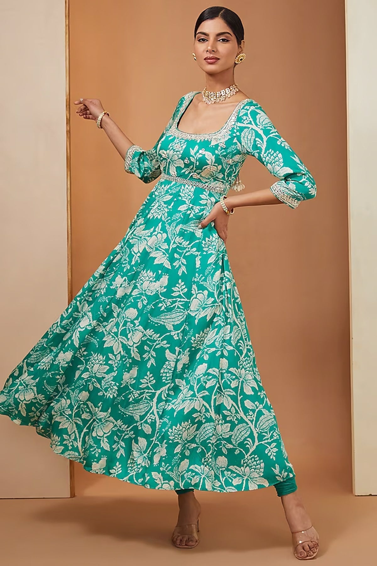 Teal anarkali set