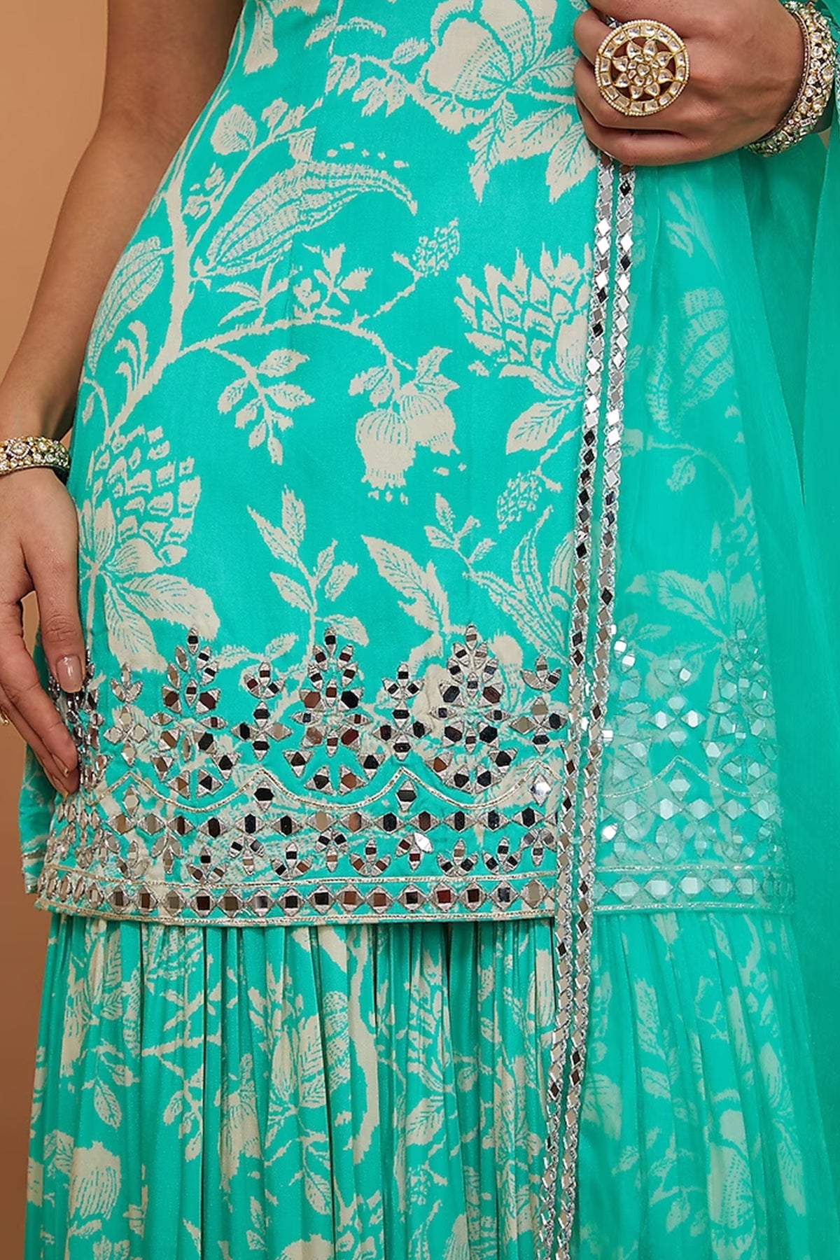 Firozi printed mirror sharara set