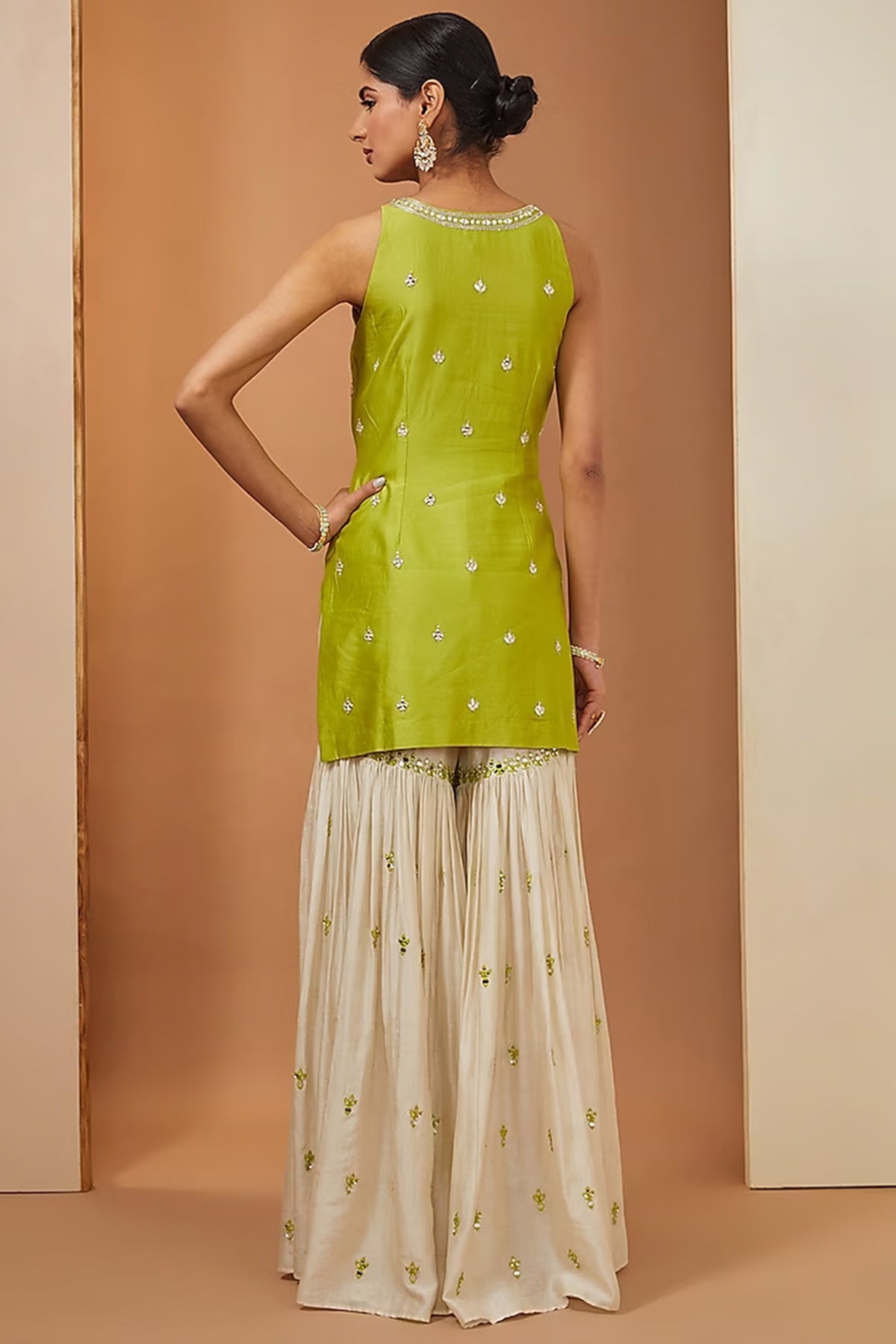 mehendi green kurta and off white sharara