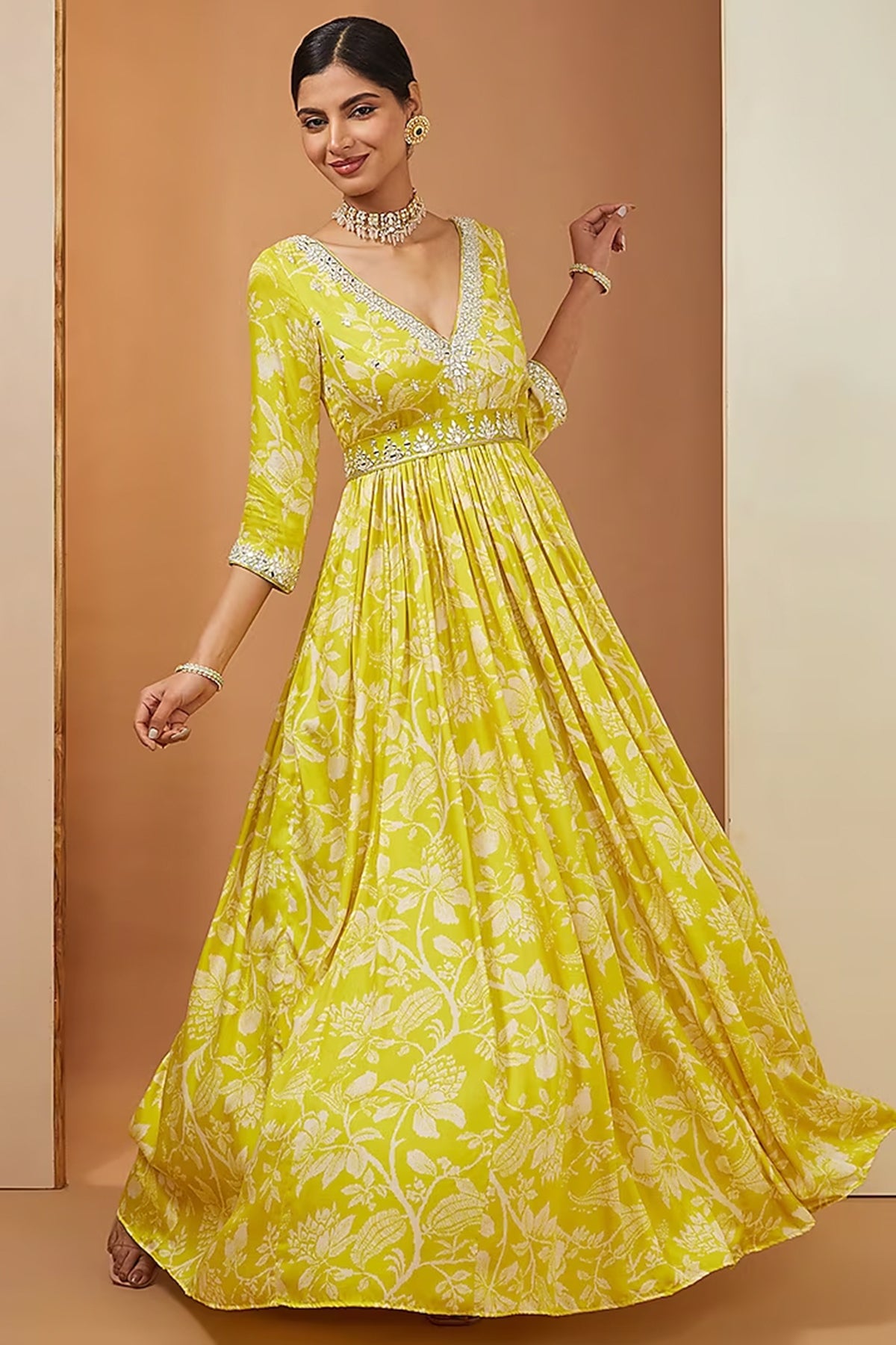 lemon yellow anarkali set