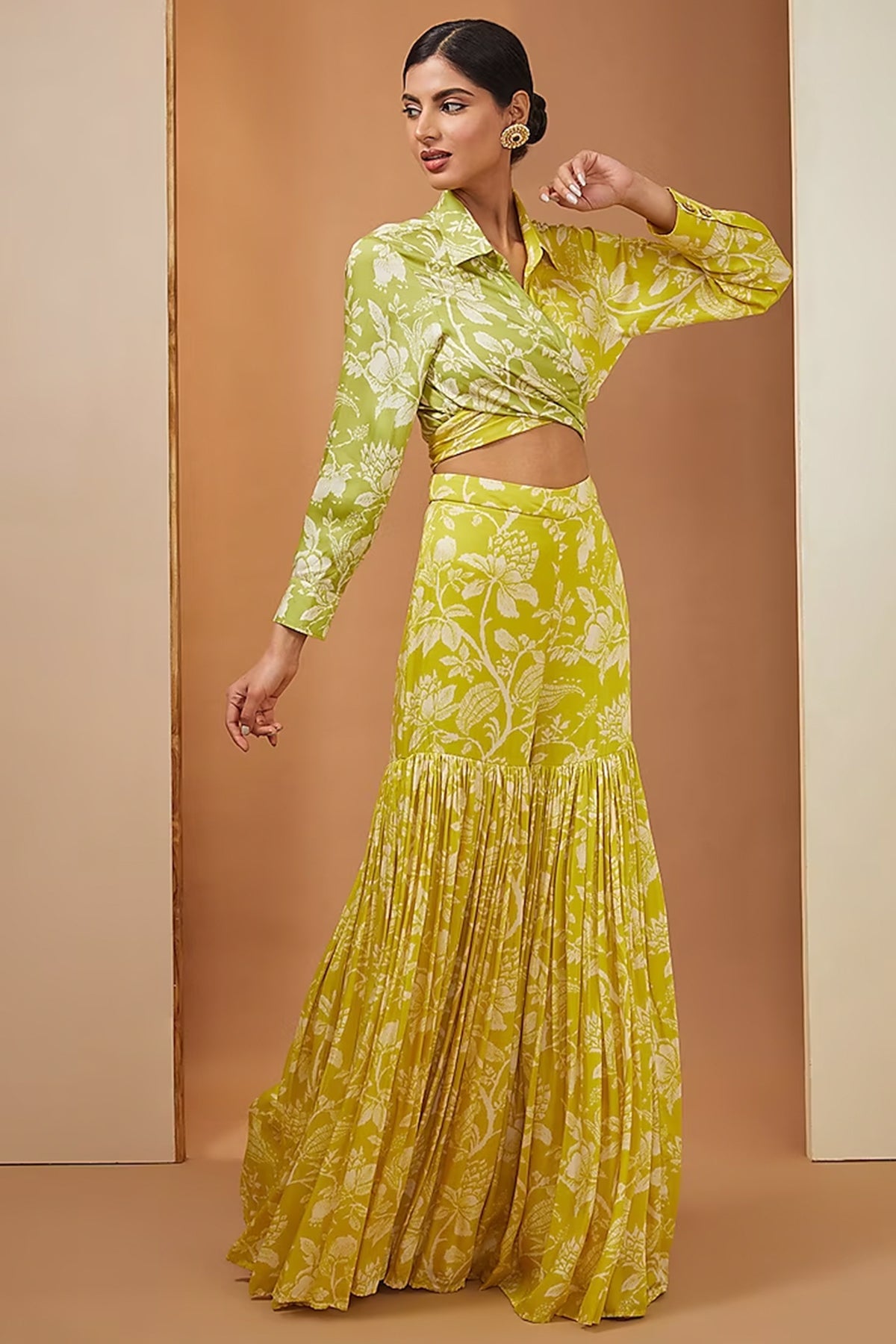 lemon yellow sharara with wrap around top