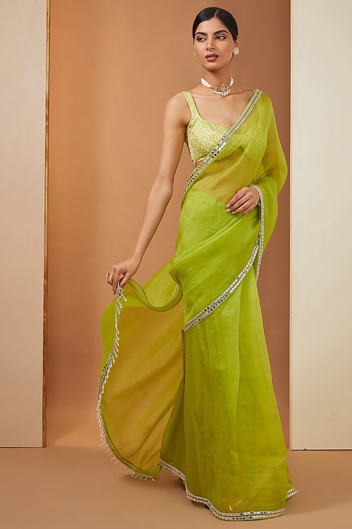 Lemon Yellow organza saree set