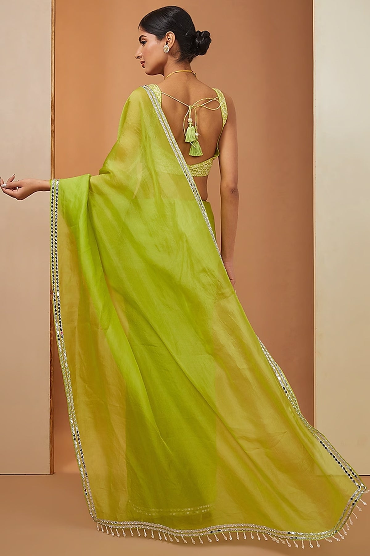 Lemon Yellow organza saree set