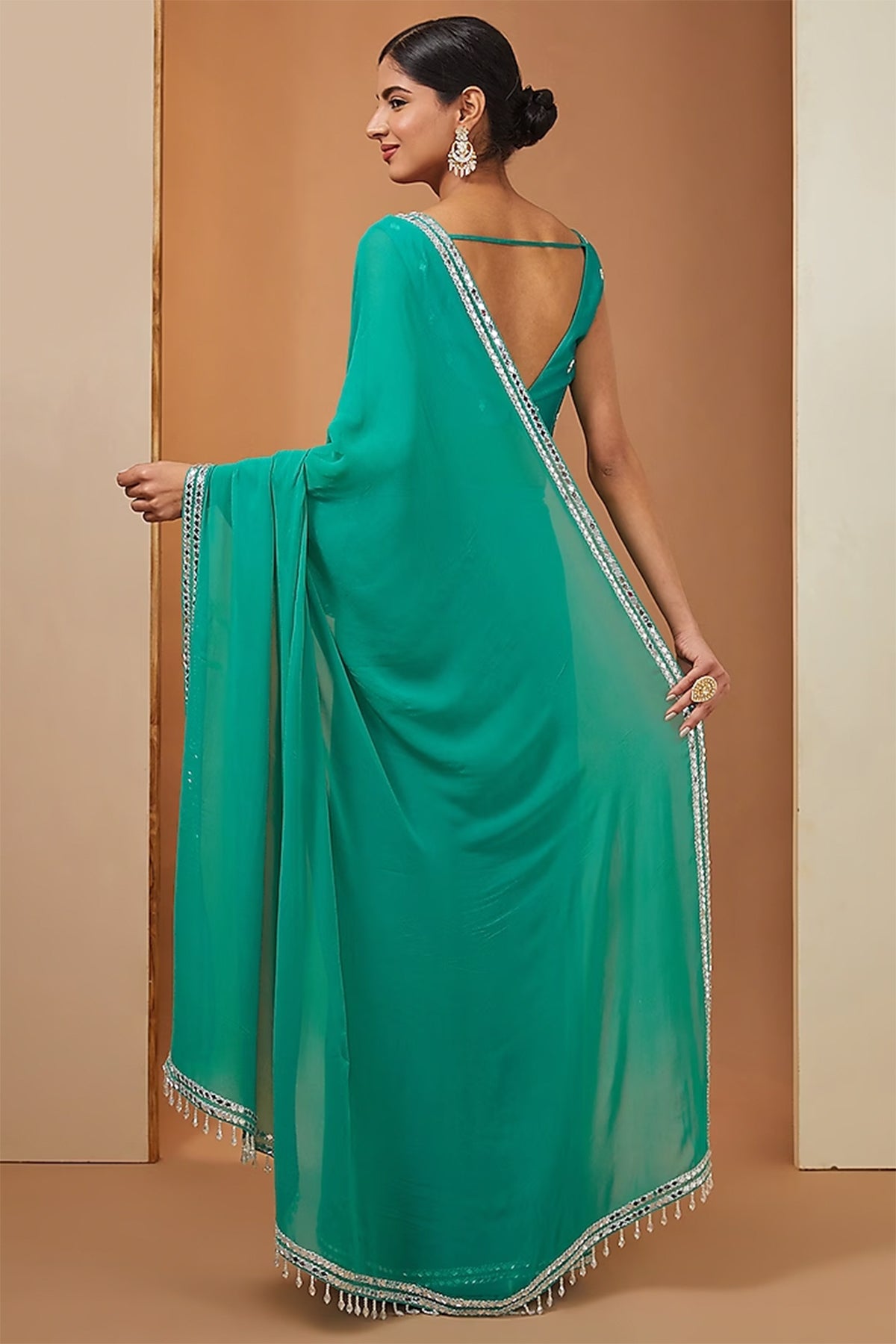 Teal georgette saree set