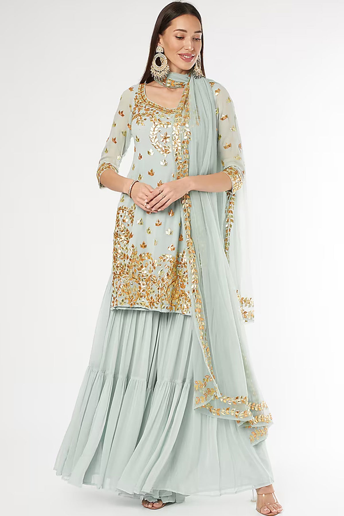 Ice blue sharara set