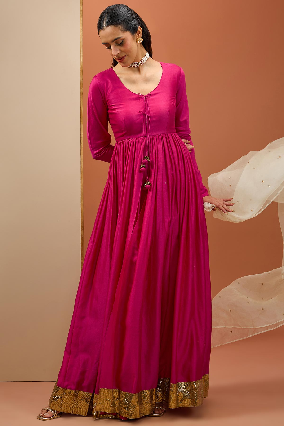 Hot Pink Lampi Anarkali Set Hot Pink Lampi Anarkali Set