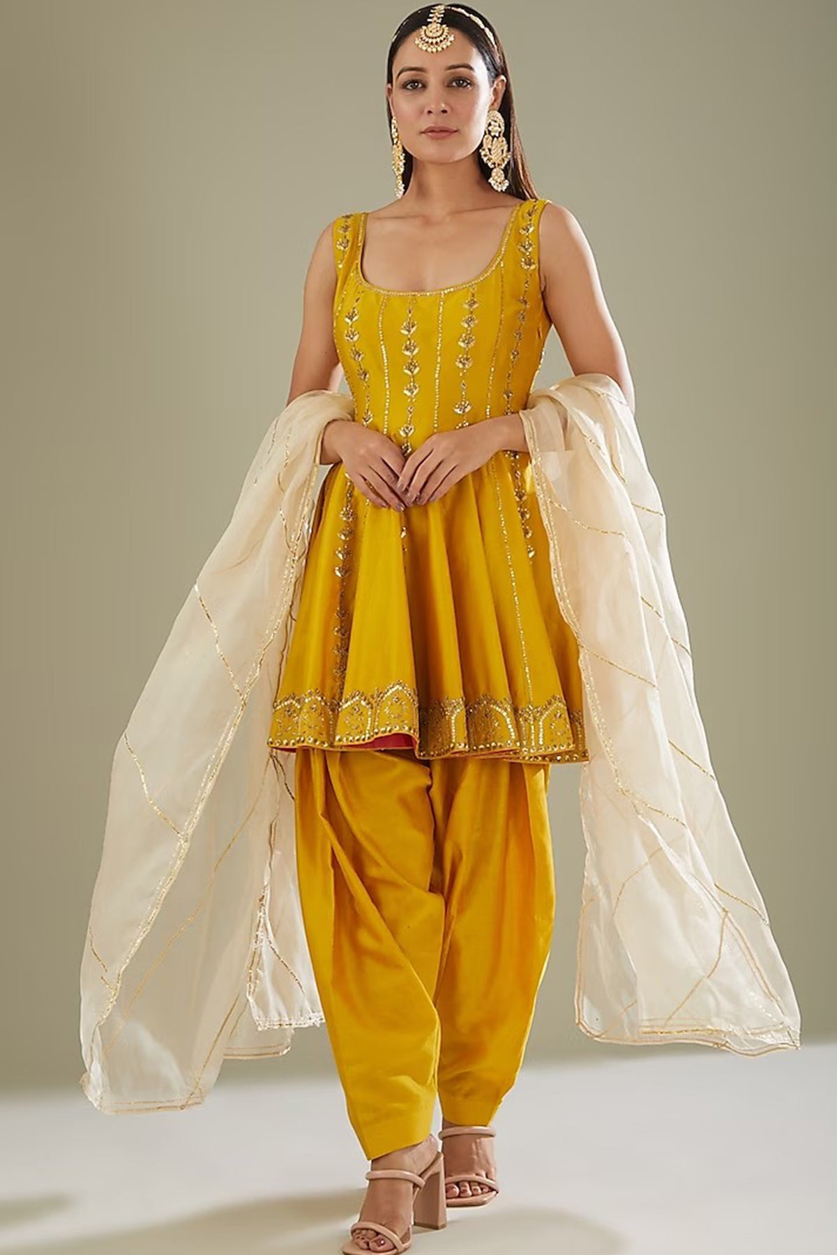Mustard Peplum Kurta Set