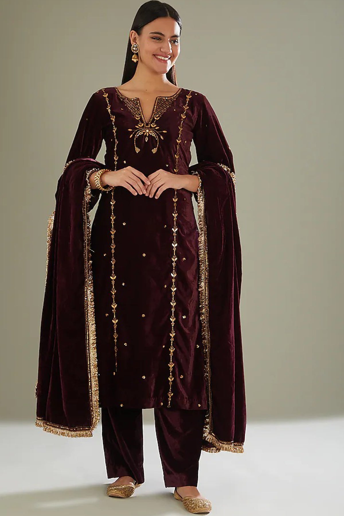 GULAB WINE KURTA JACKET SET