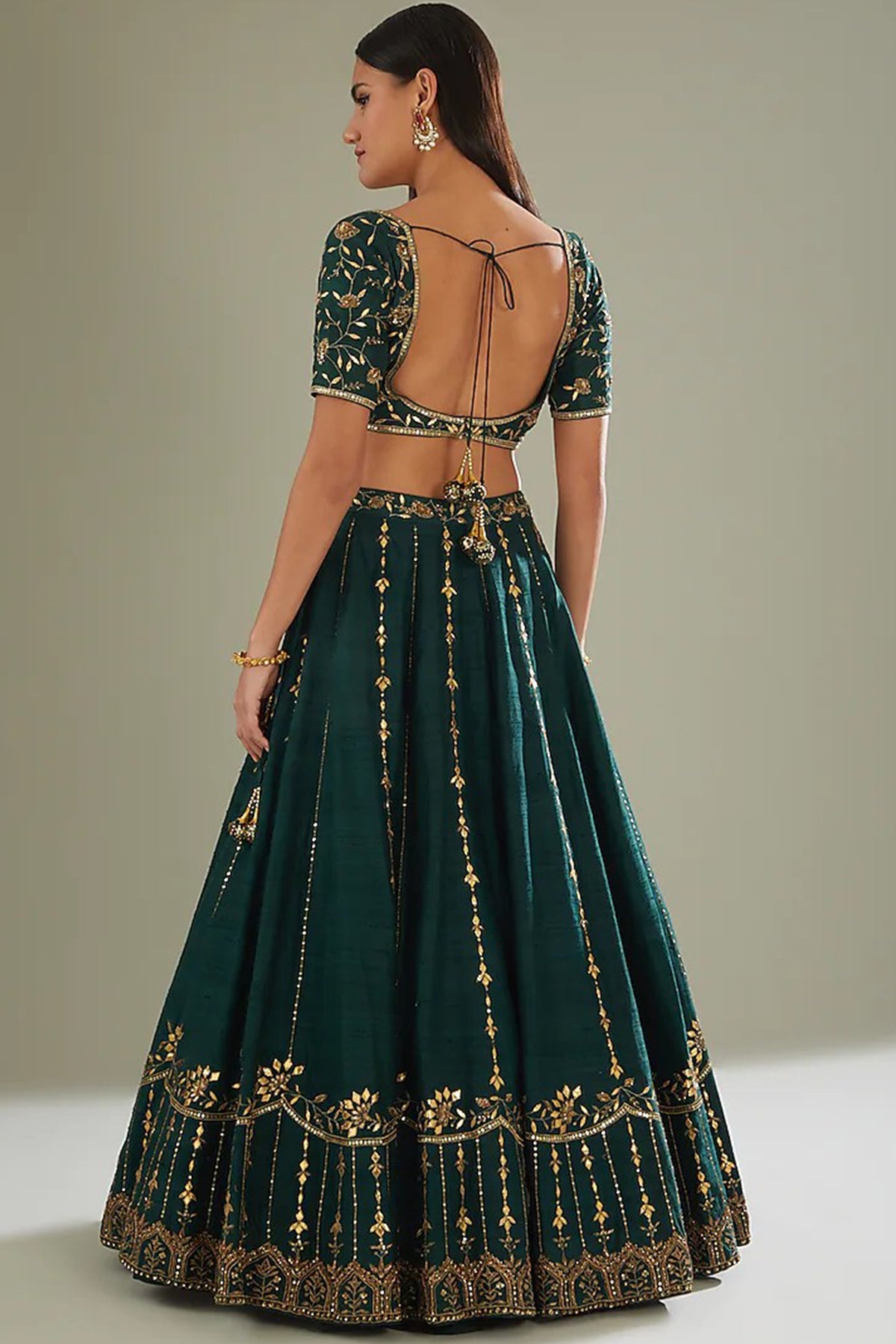 Green Raw Silk Lehenga