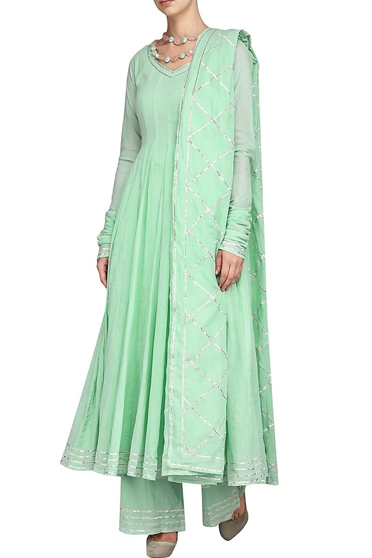 Mint green anarkali set