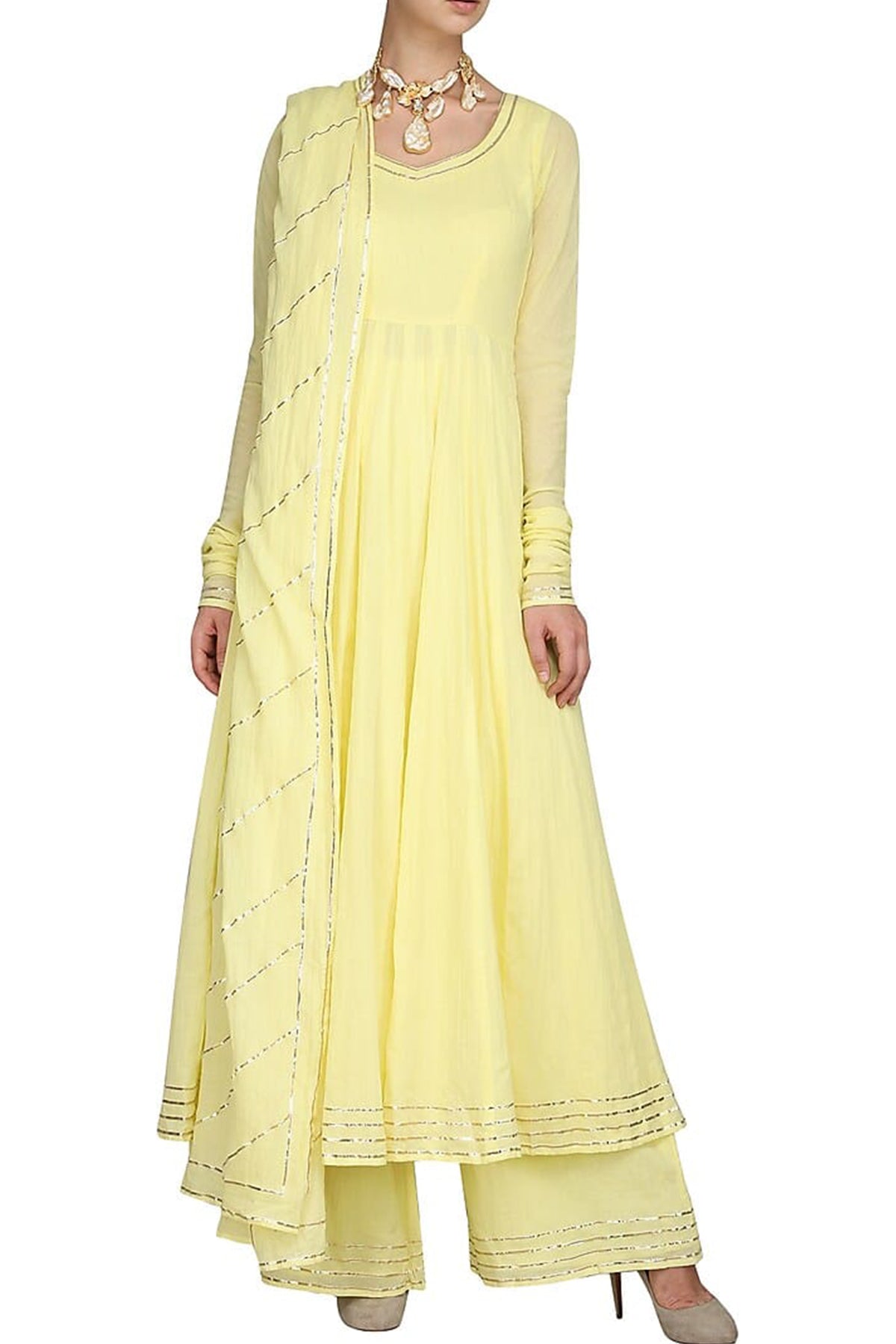 Light yellow anarkali set