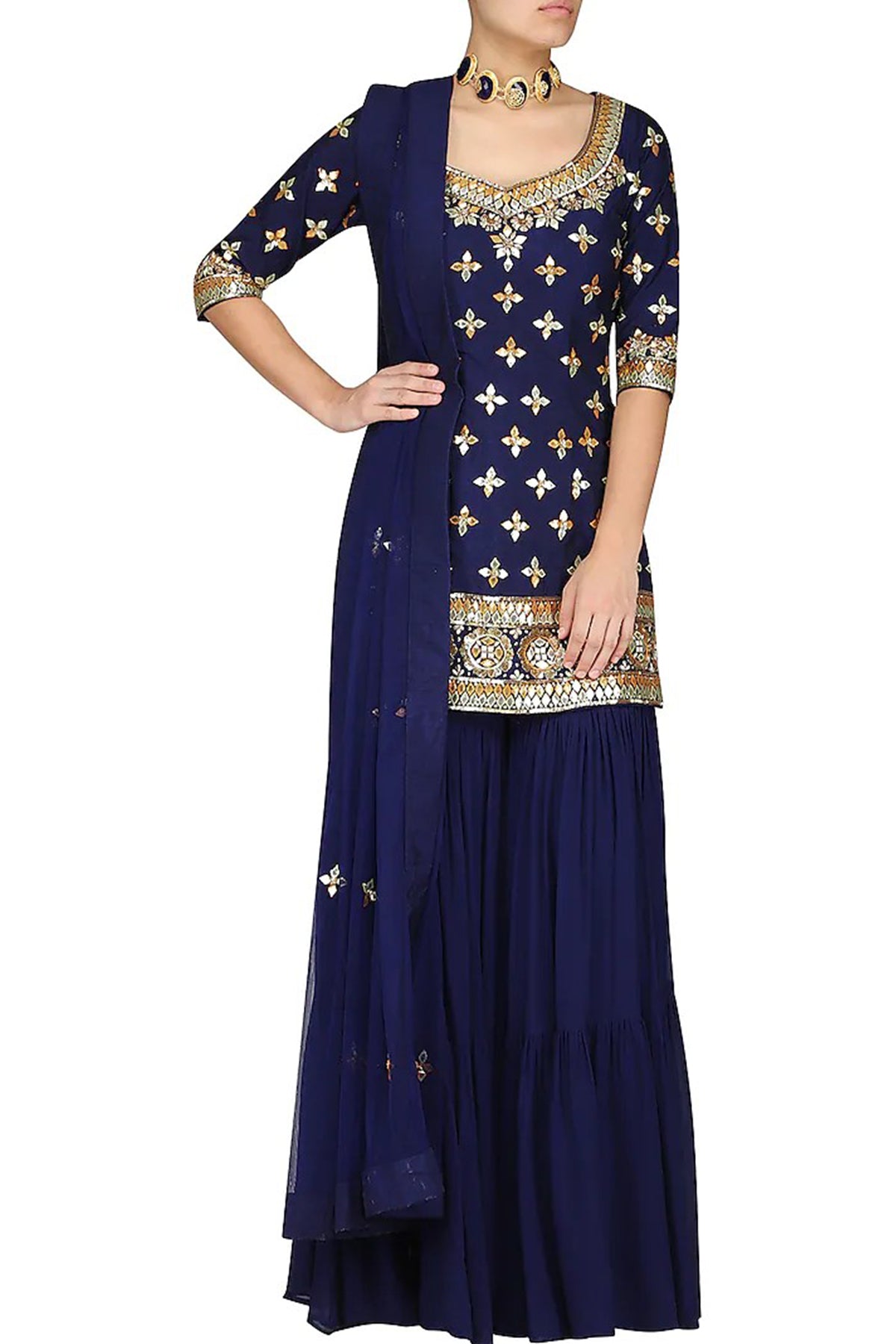 Dark Blue Sharara Set