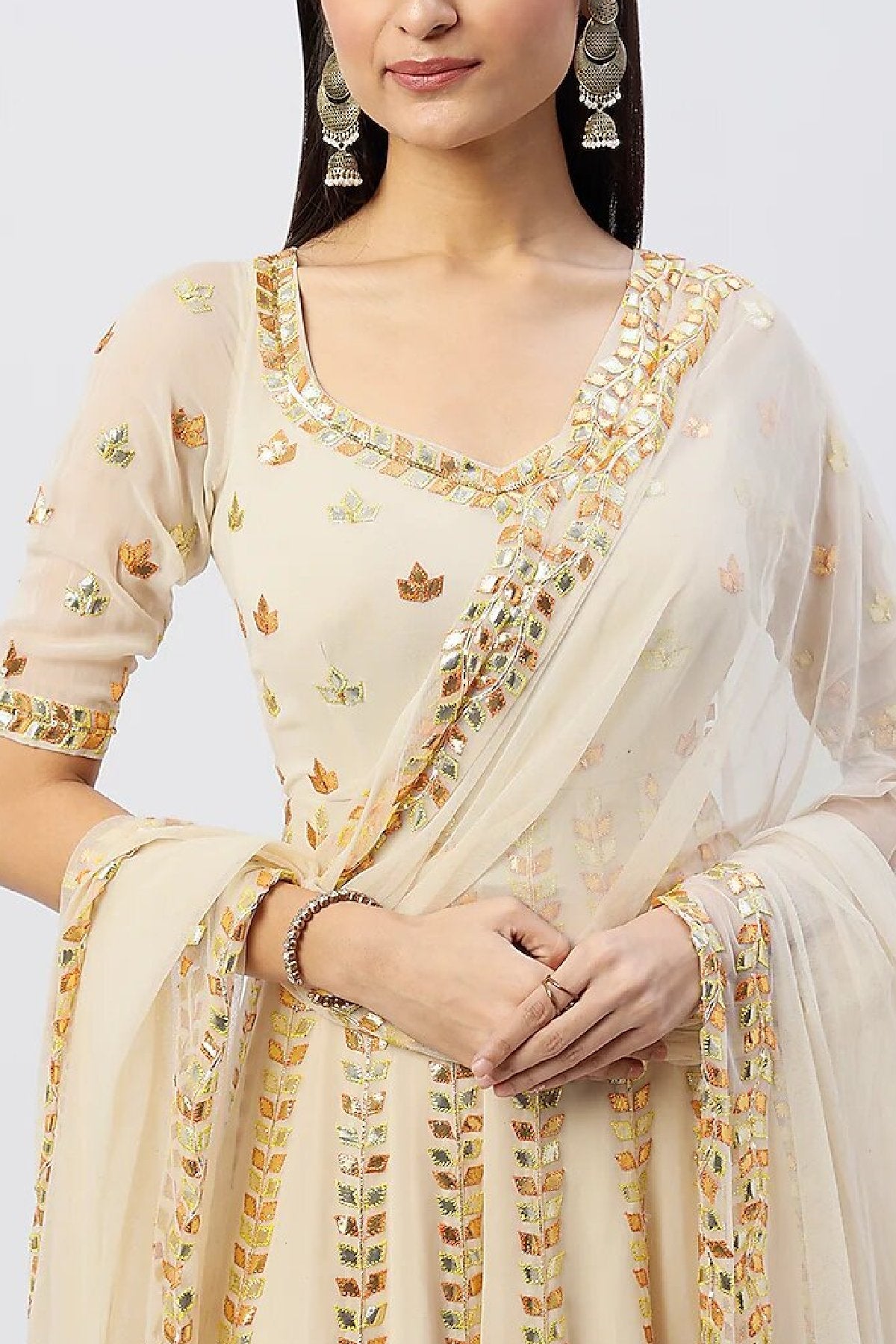 Off White Gota Anarkali Set