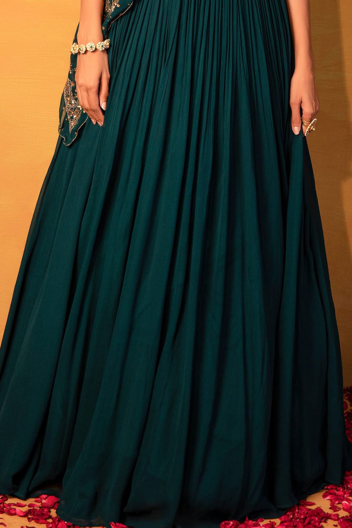 Emerald Green Lehenga set with embellished cape