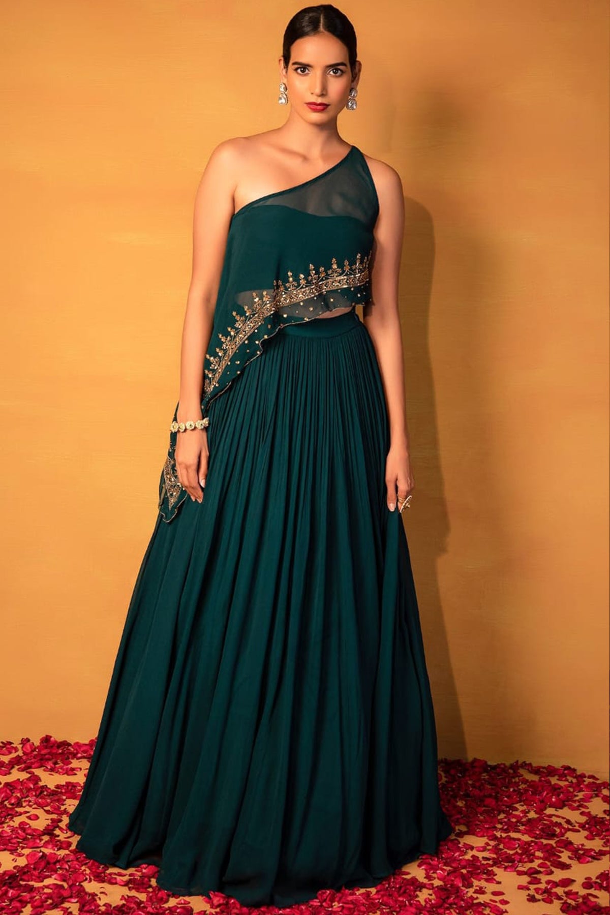 Emerald Green Lehenga set with embellished cape