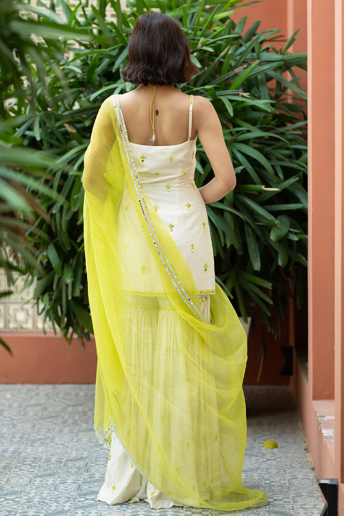 Off white Green Embroidered Sharara