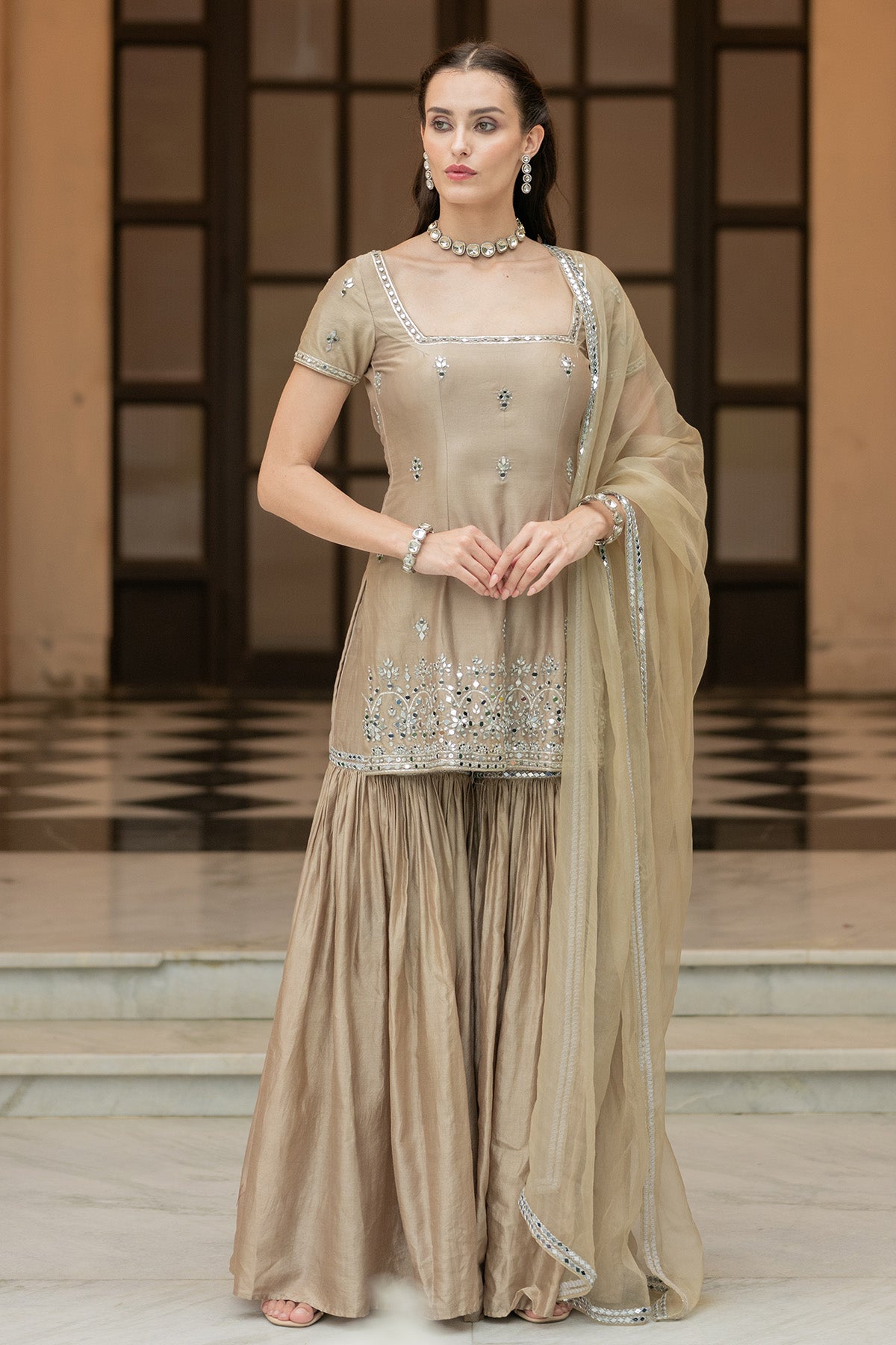 Brown Sharara Set