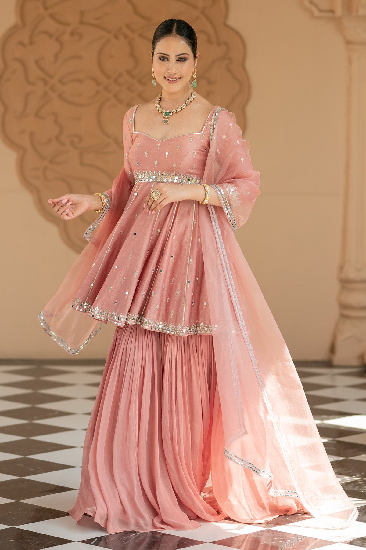 Onion Pink Peplum Sharara set