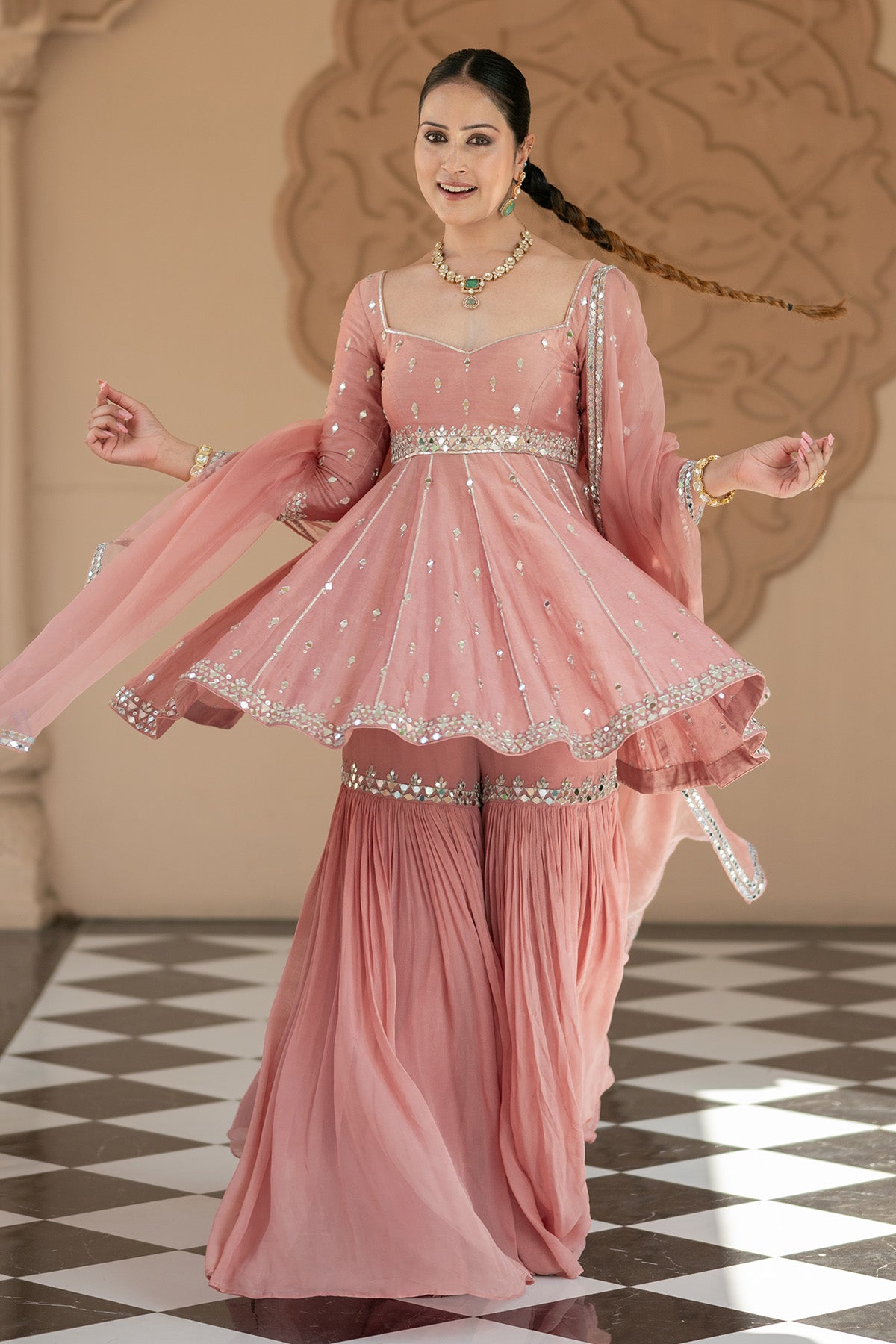 Onion Pink Peplum Sharara set