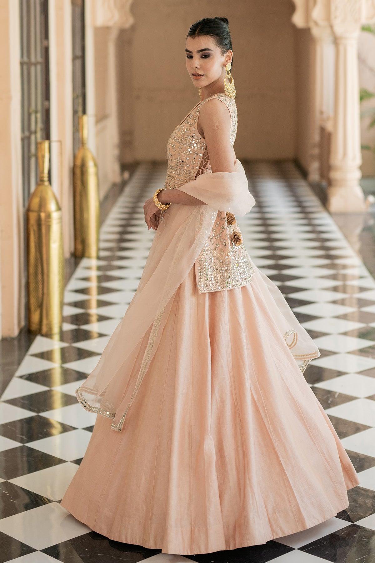 Peach Chanderi Lehenga set