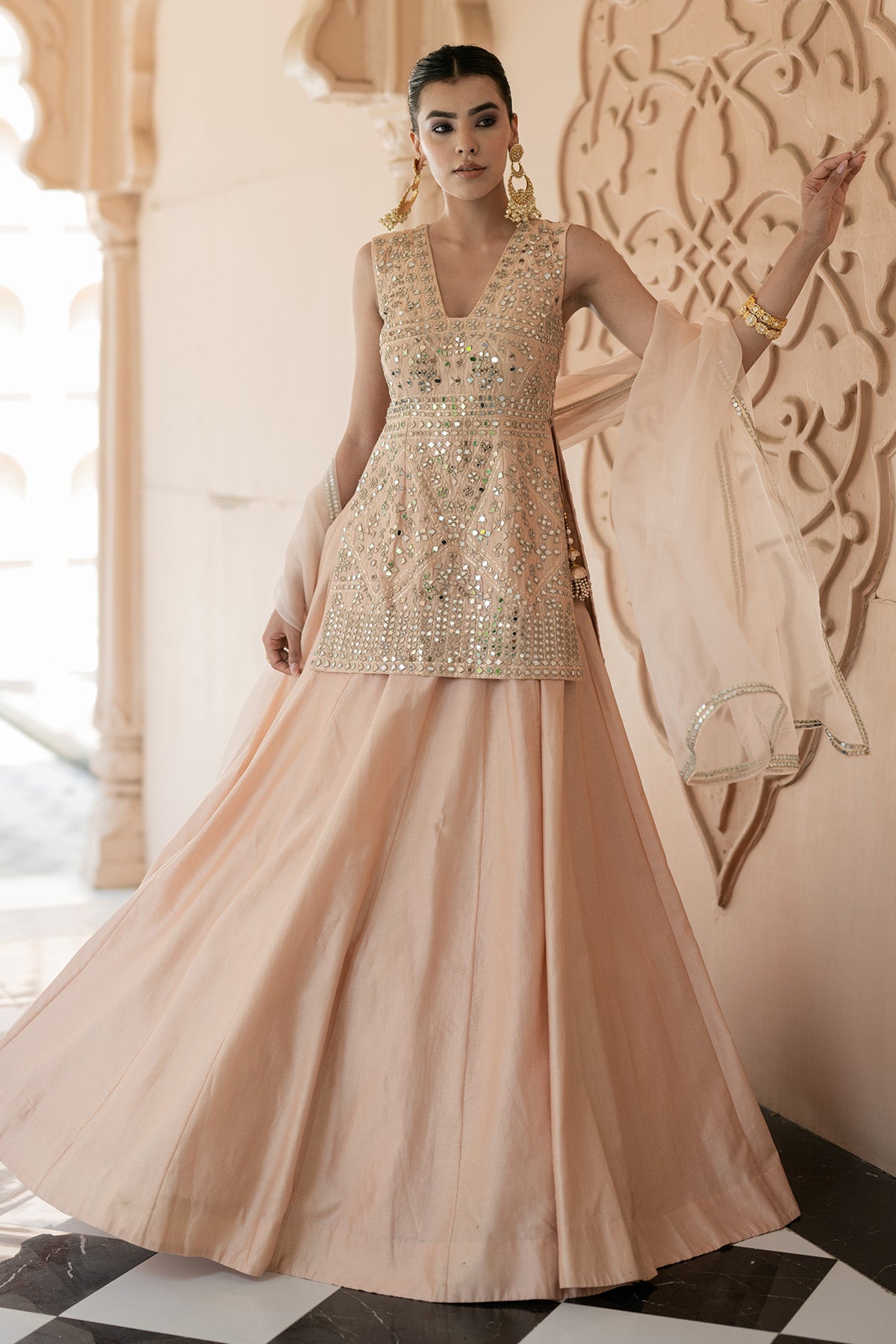 Peach Chanderi Lehenga set