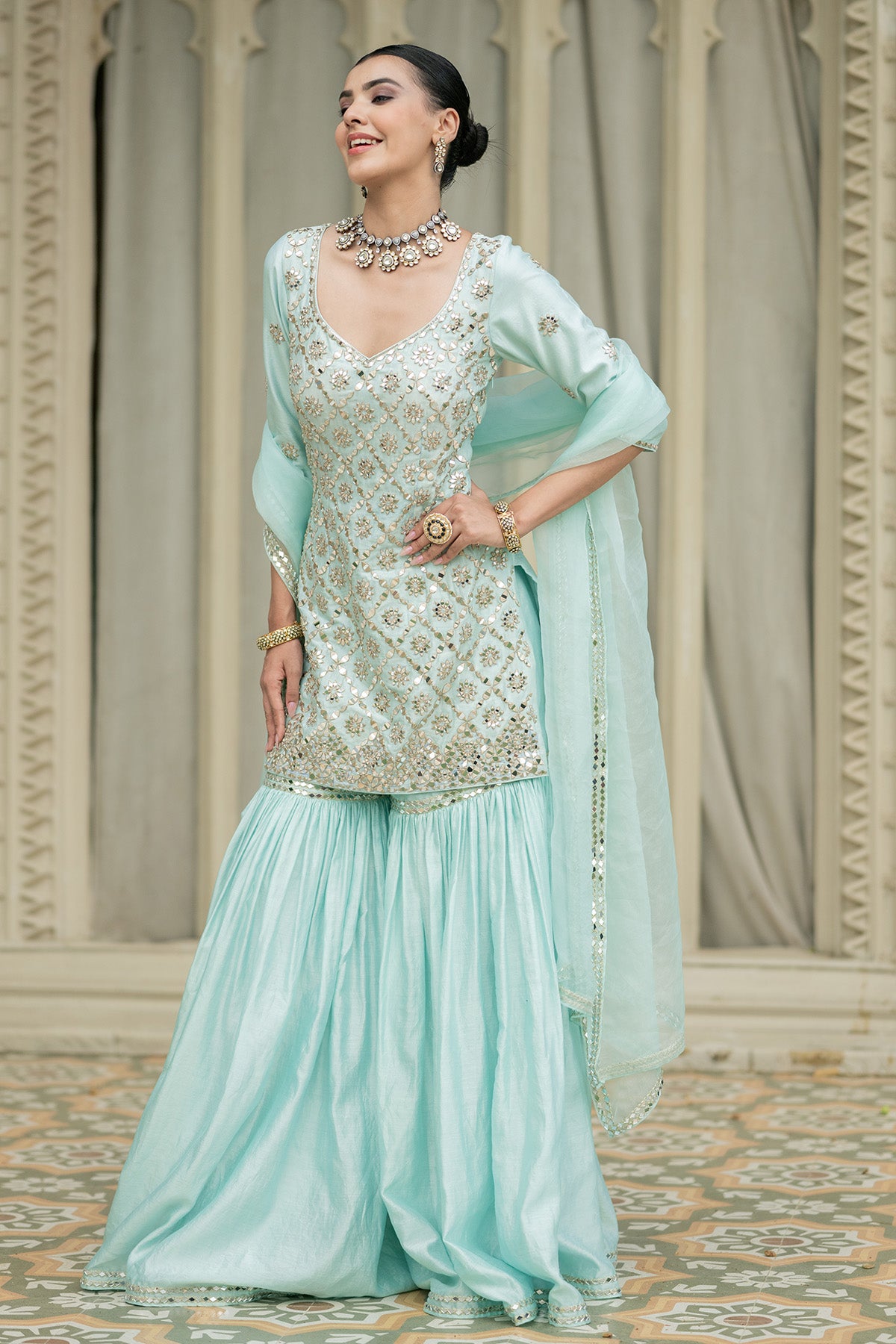 Baby blue sharara set