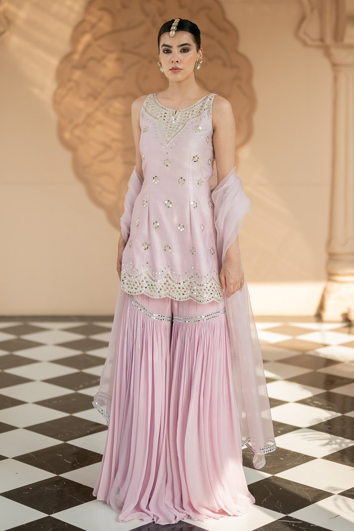 LIGHT FAWN FLORAL SHARARA SET