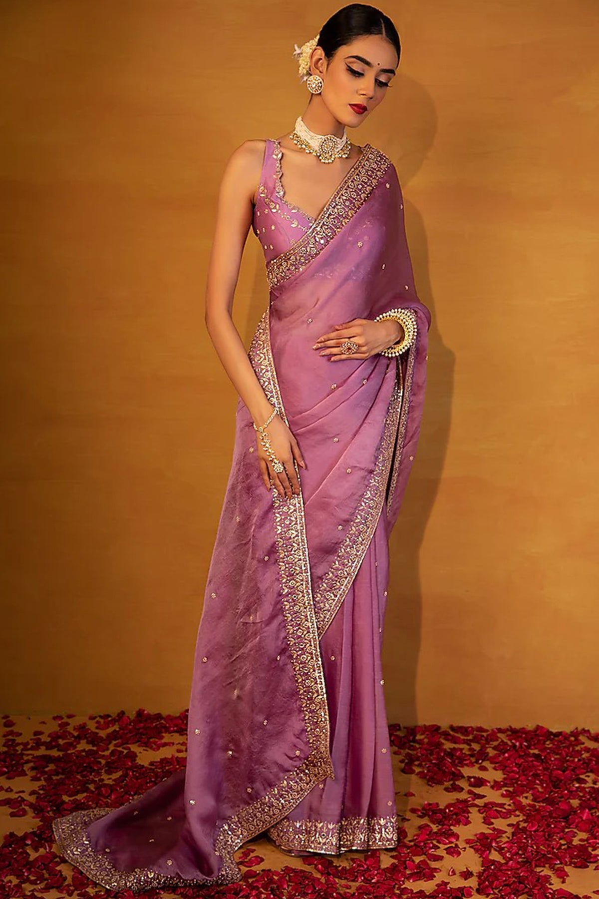 Lavender organza saree