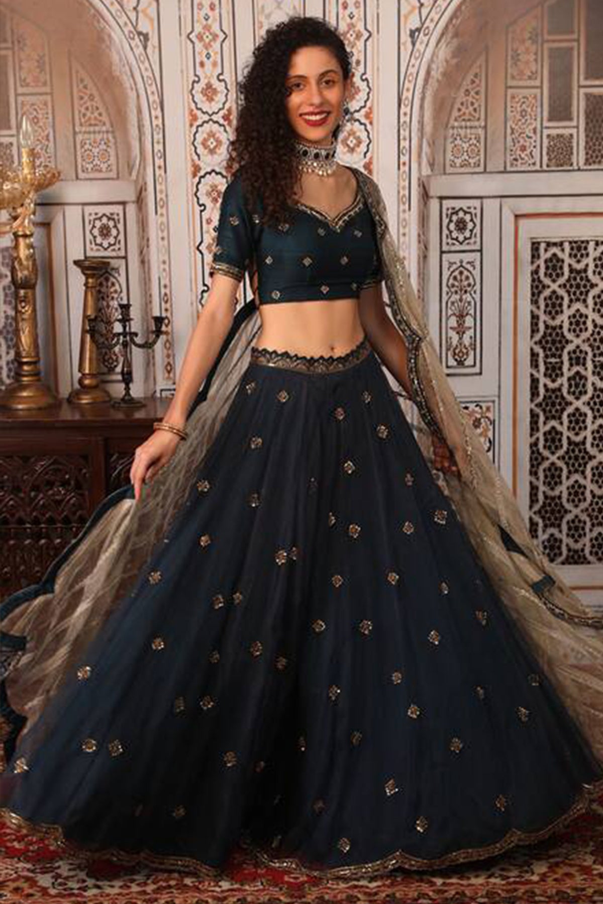 Blue embroidered lehenga set