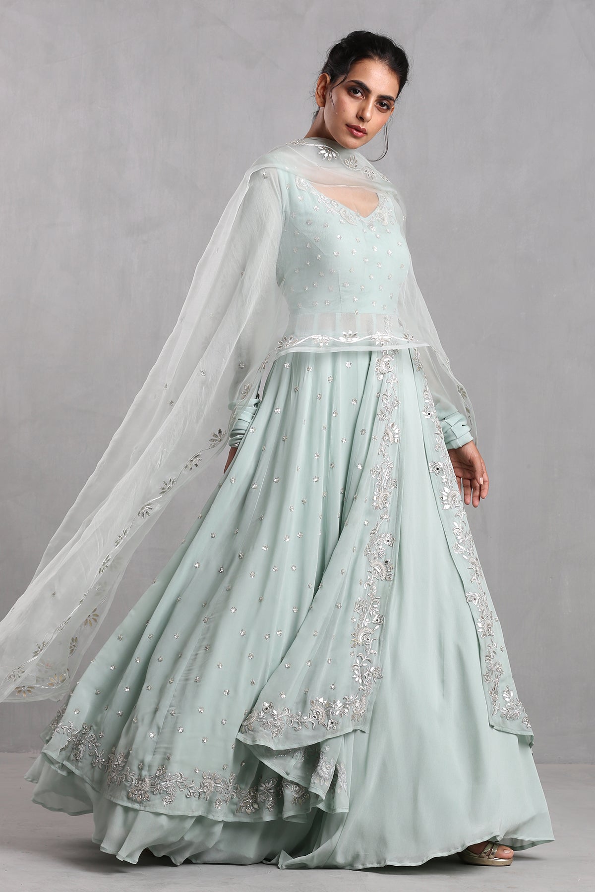 Ice Blue Embellished Anarkali Skirt Set