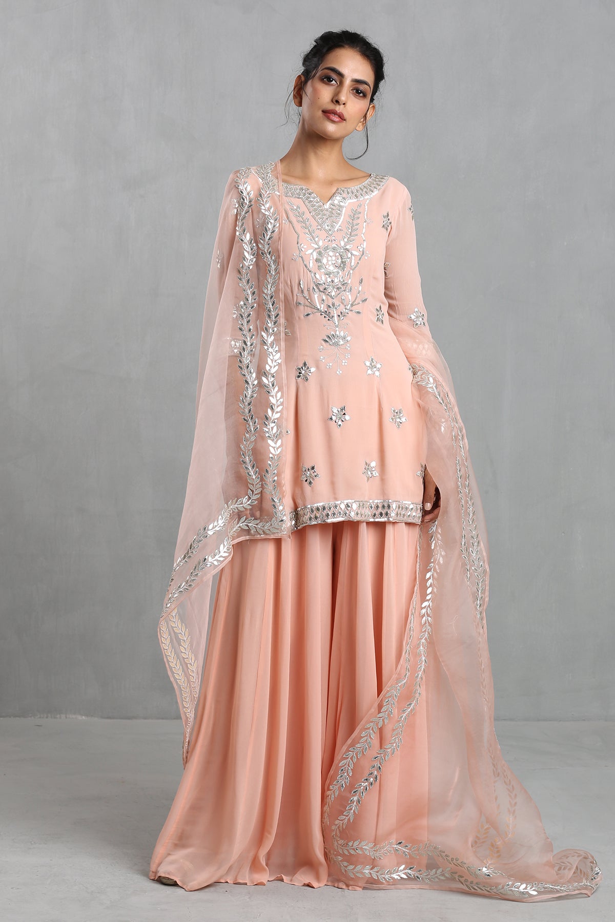 Peach Pink Embroidered Sharara Set