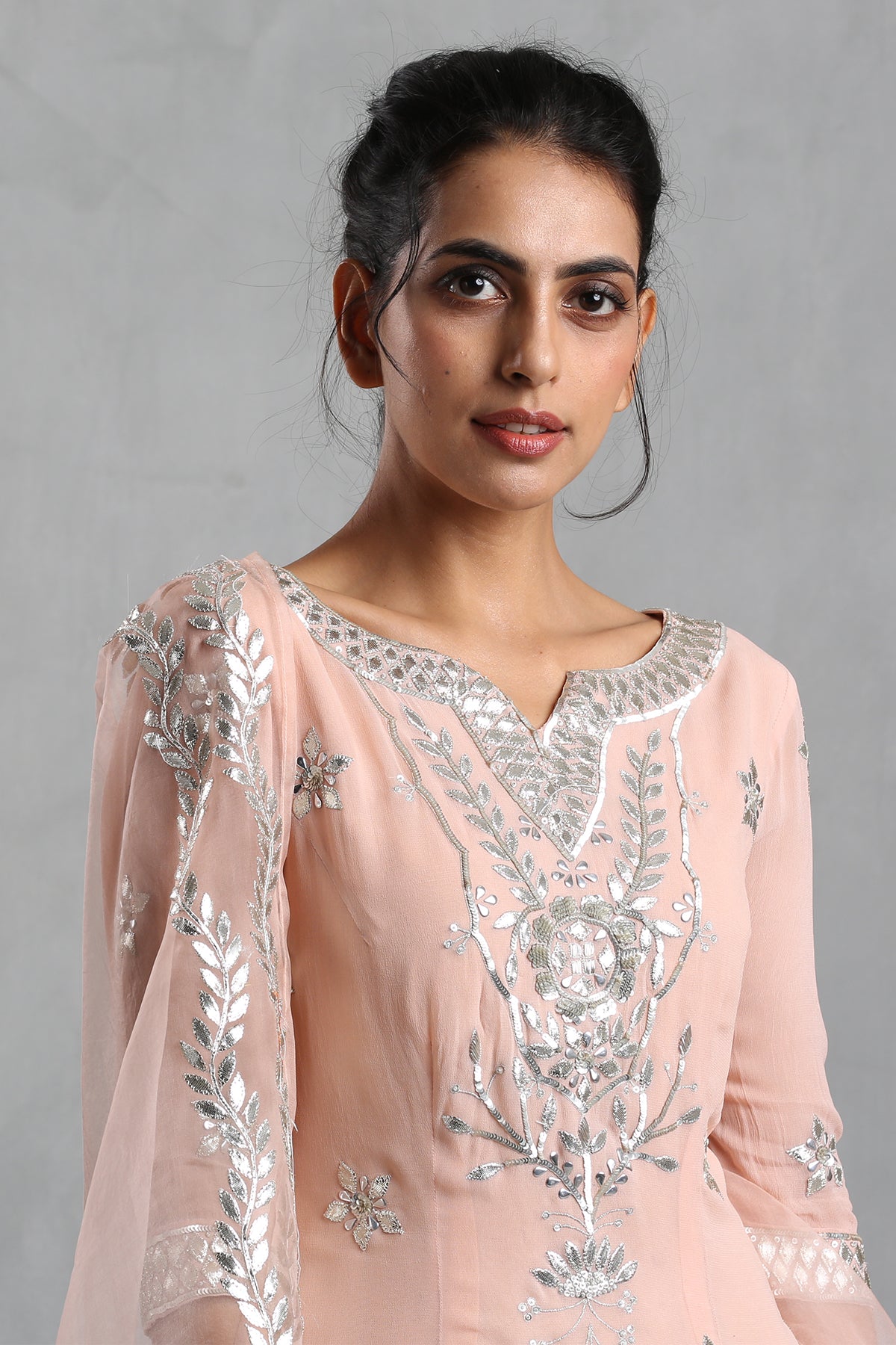 Peach Pink Embroidered Sharara Set