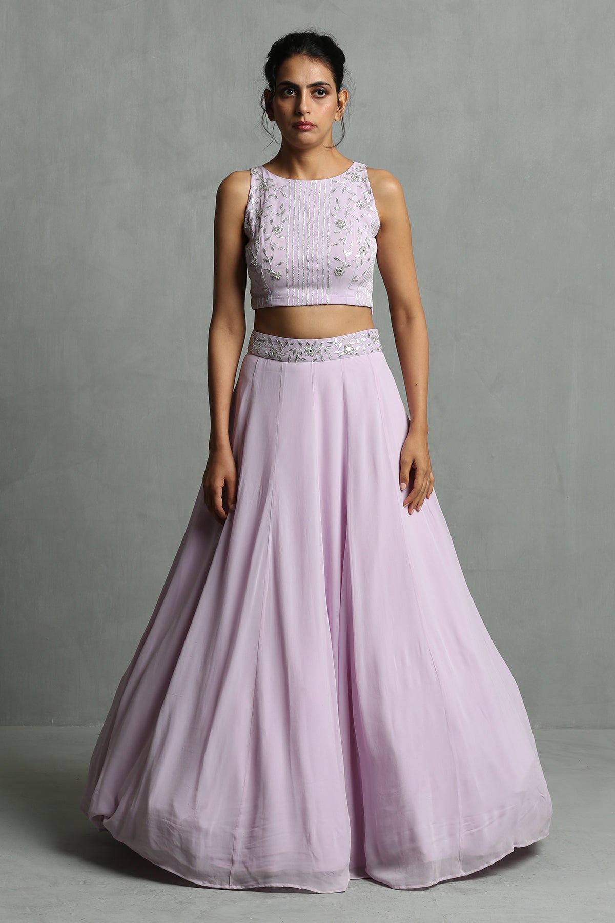 Lavender Halter Neck Crop Top & Skirt Set