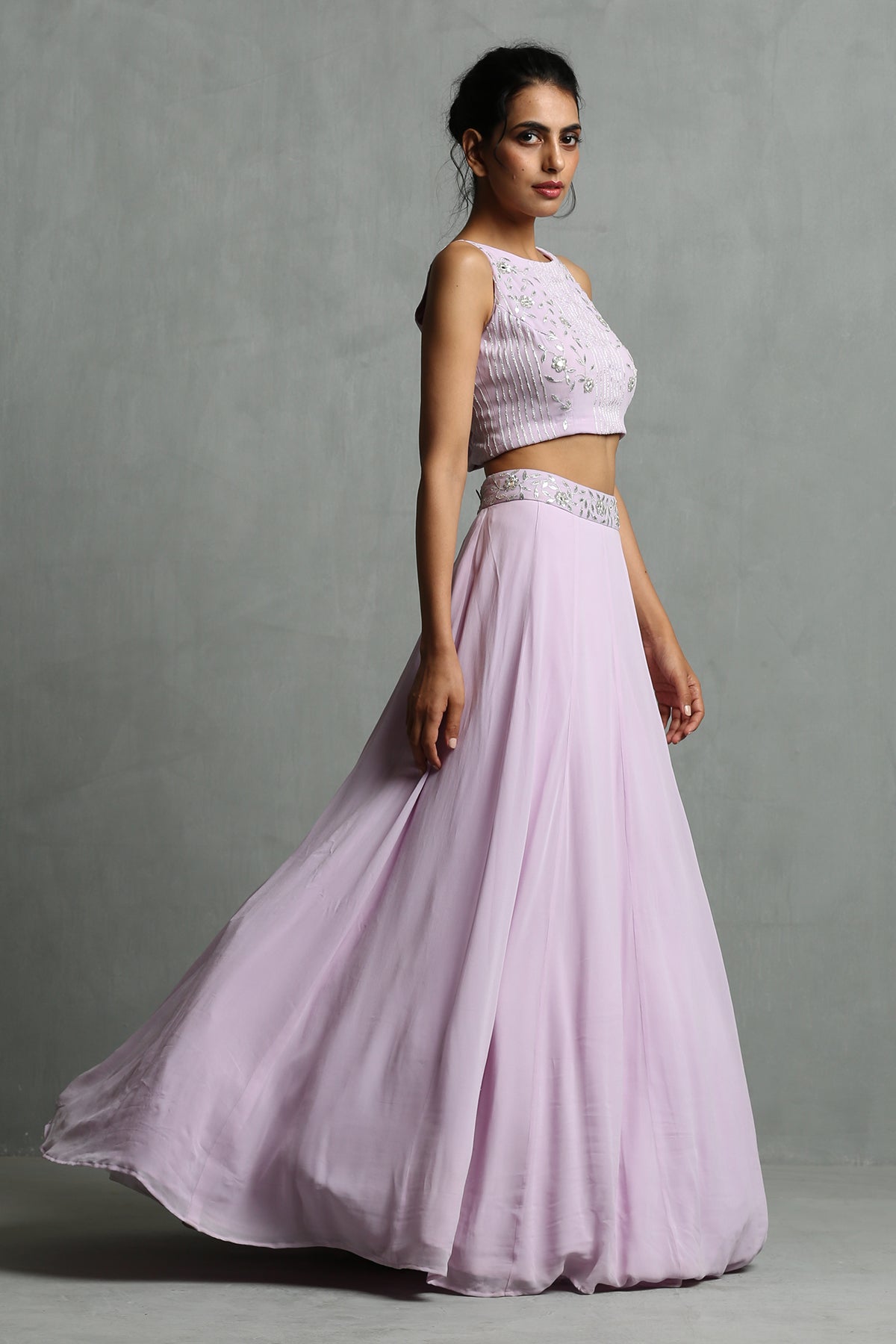 Lavender Halter Neck Crop Top & Skirt Set