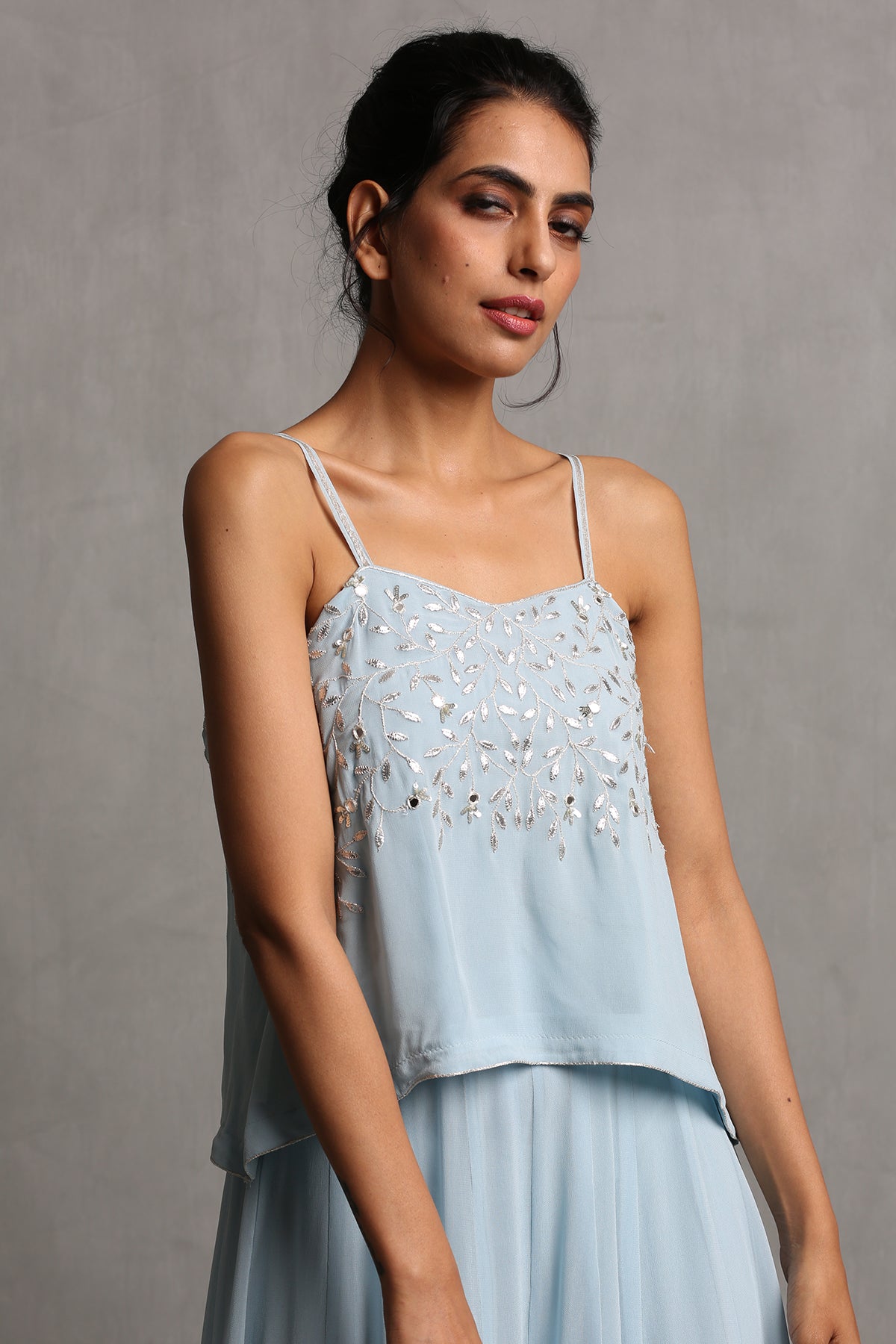 Sky Blue Spaghetti Top & Plazzo Set