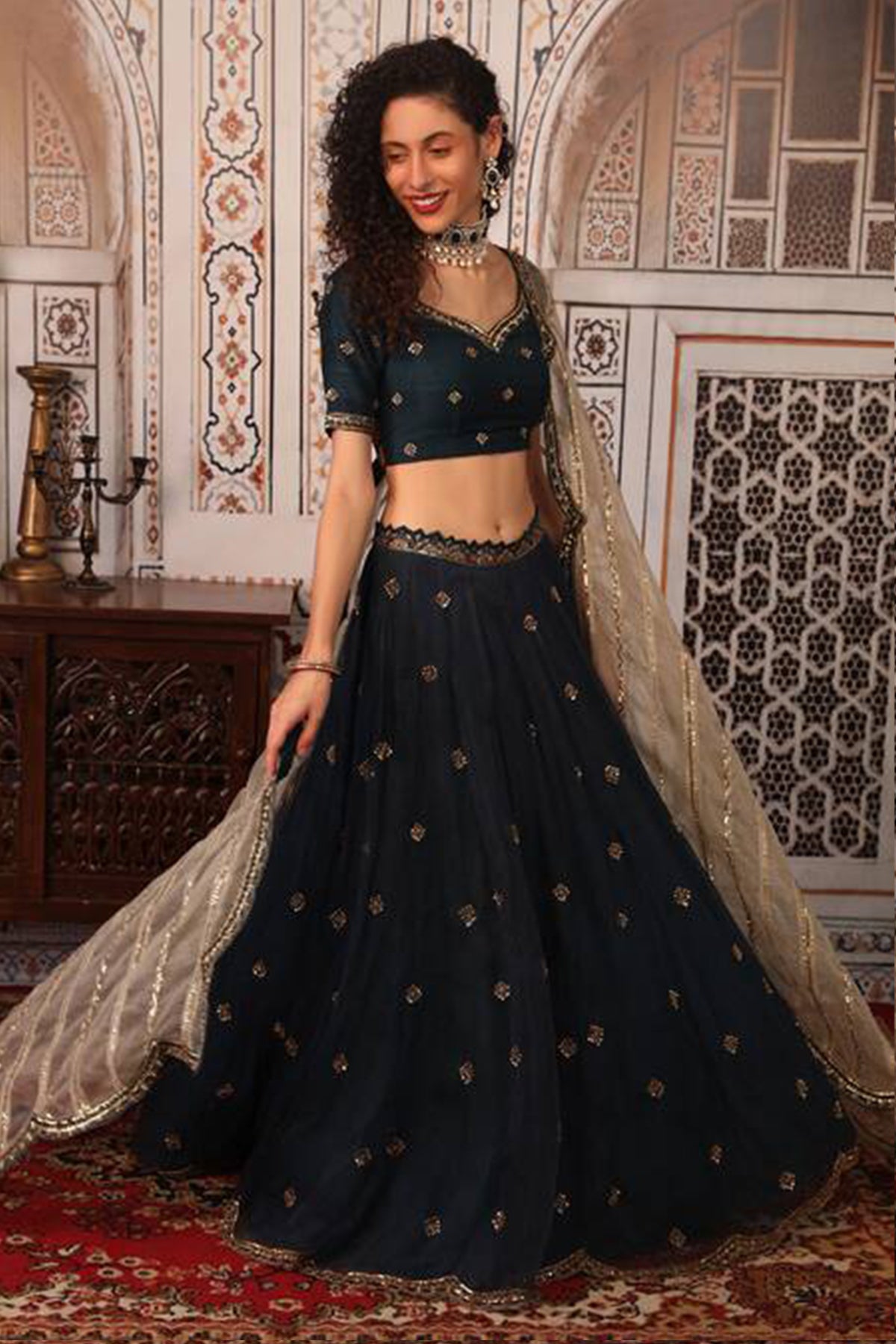 Blue embroidered lehenga set