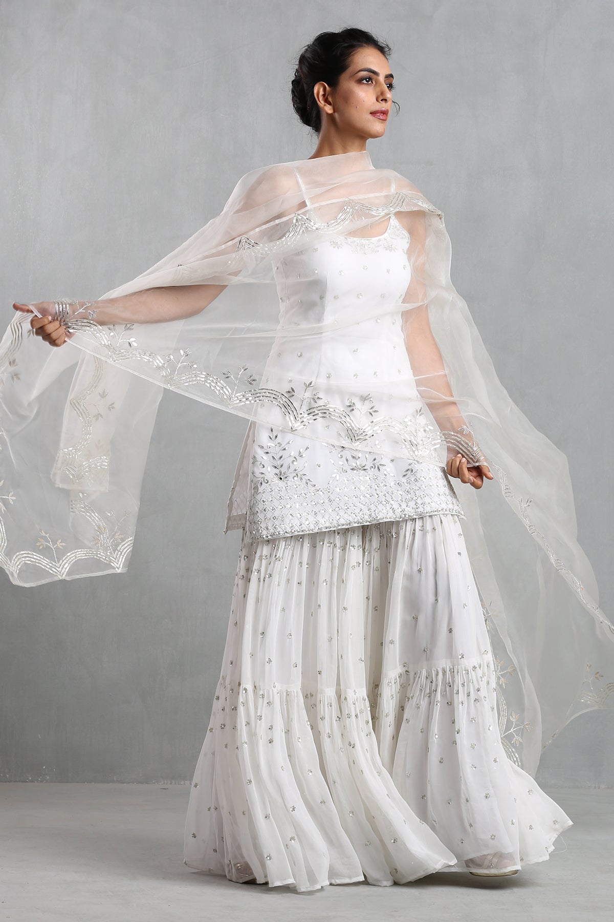 White Embroidered Sharara Set