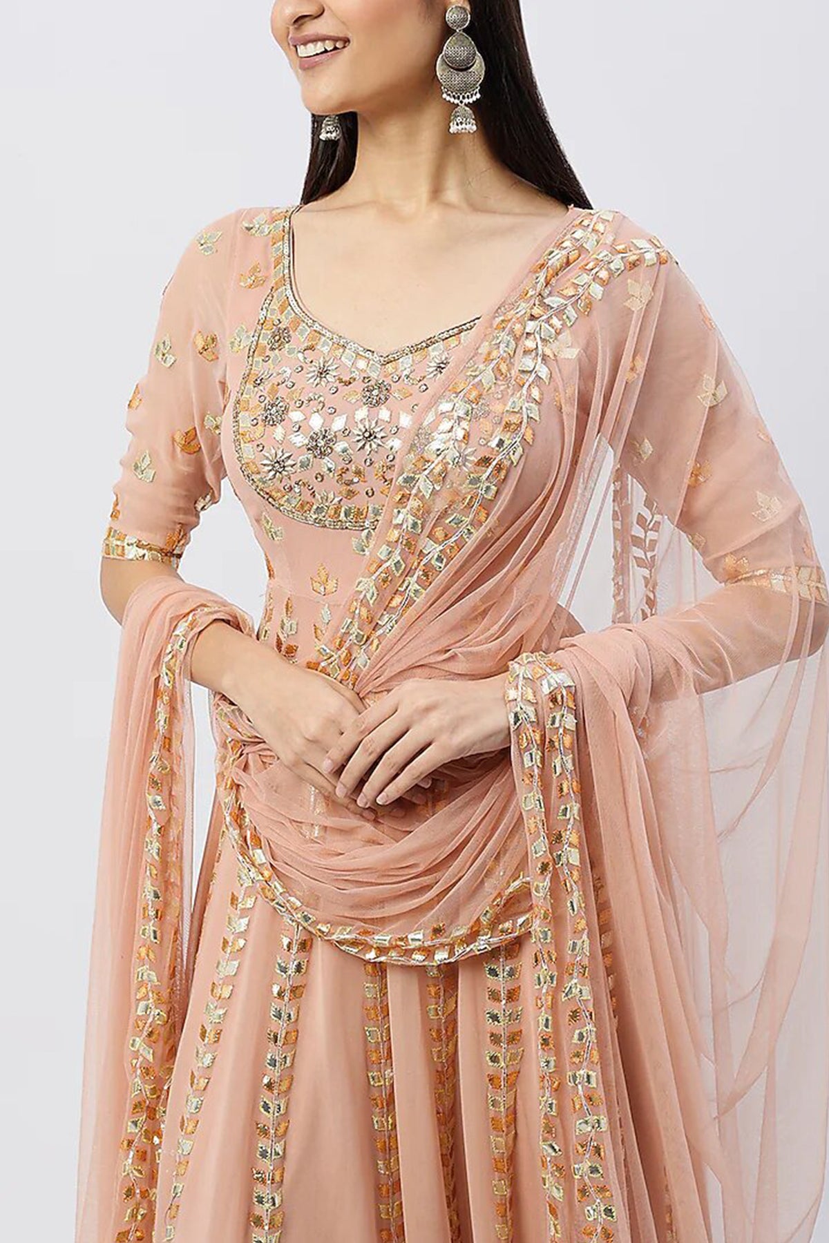 Peach Pink Anarkali Set