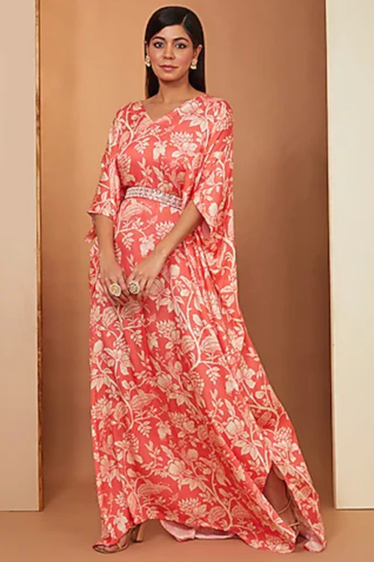 Gajri Red Printed Kaftan Set