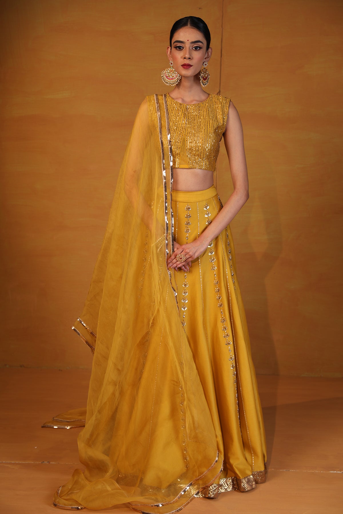 Mustard embellished lehenga set