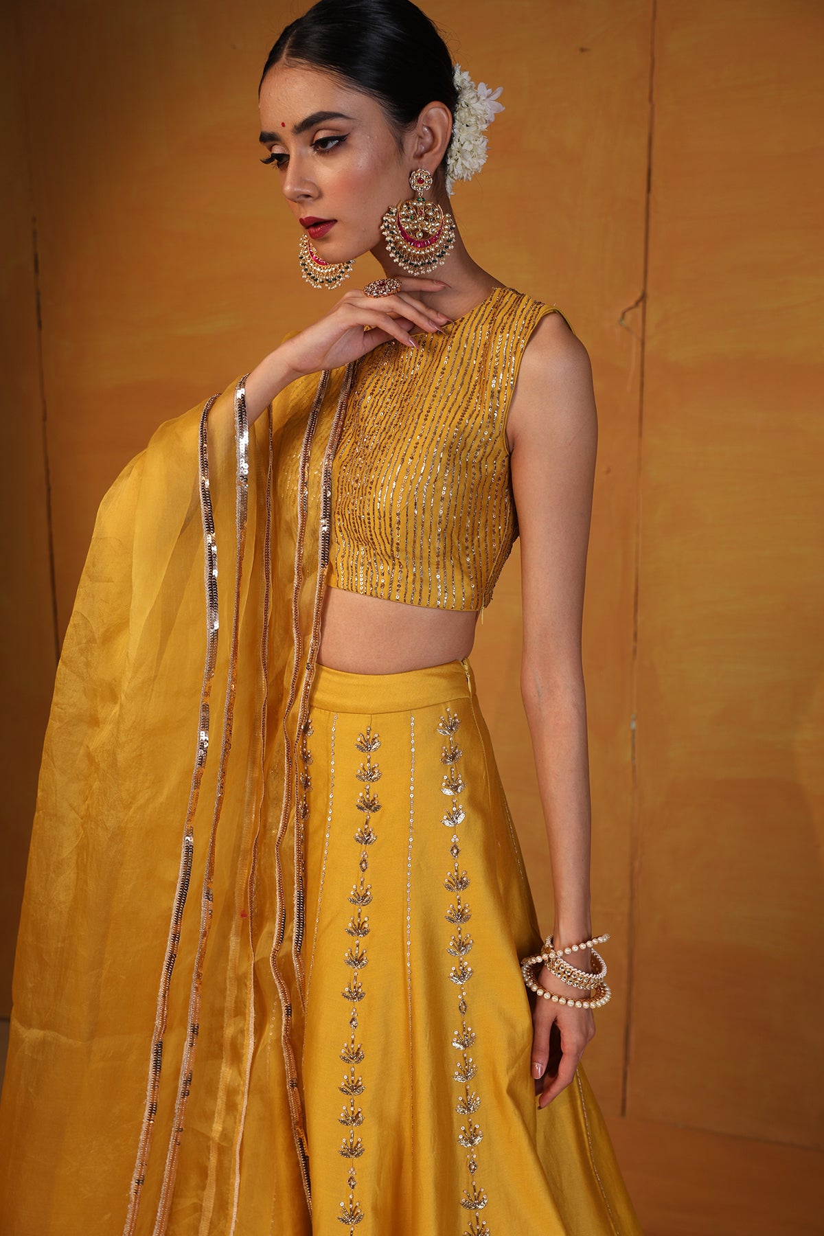 Mustard embellished lehenga set