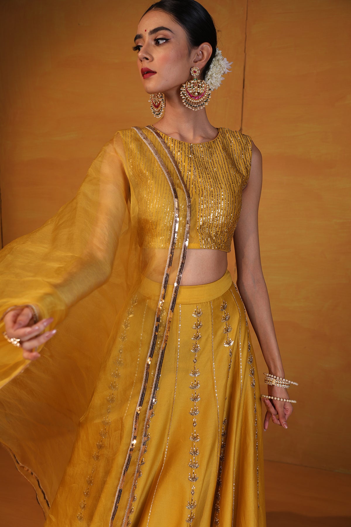 Mustard embellished lehenga set