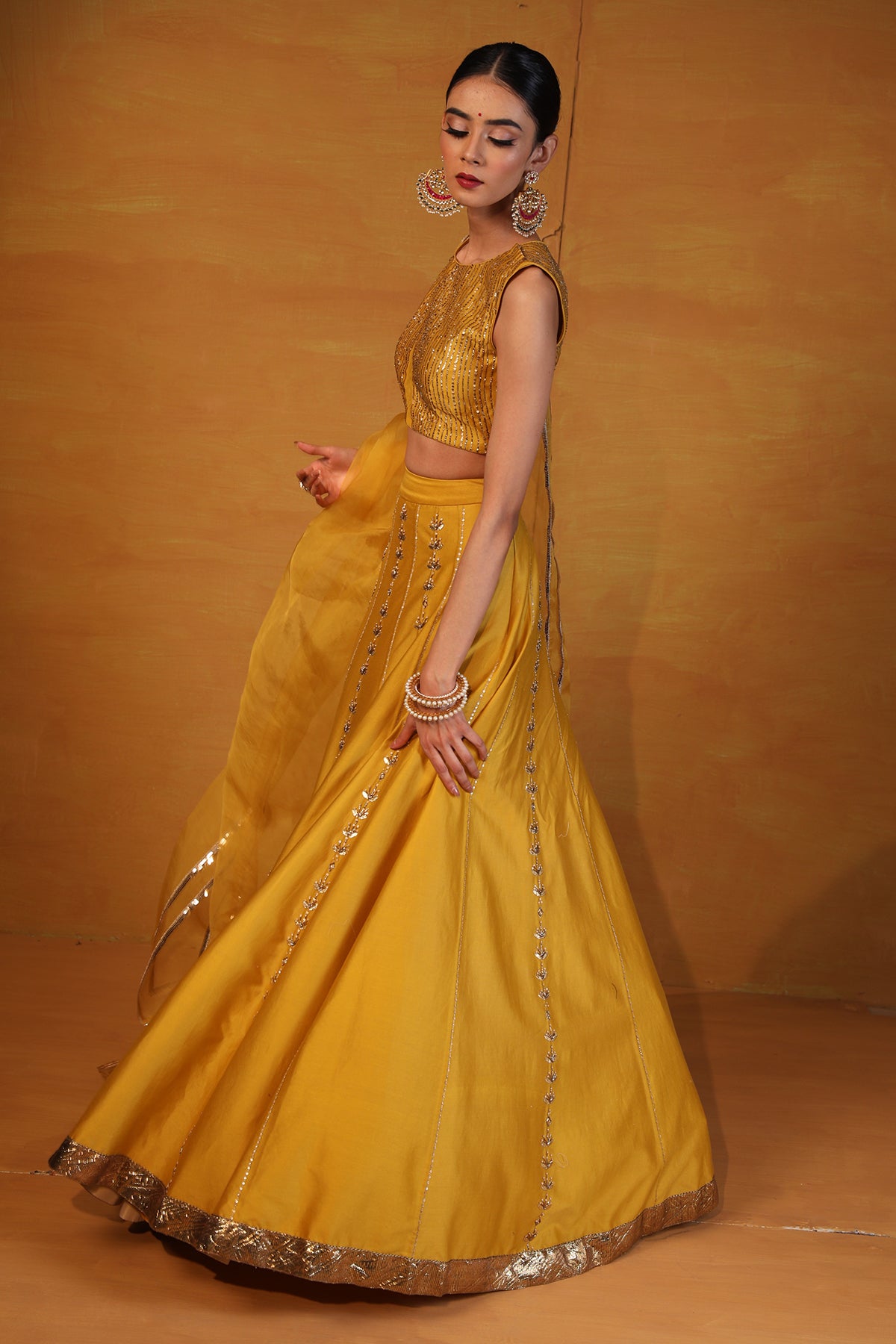 Mustard embellished lehenga set