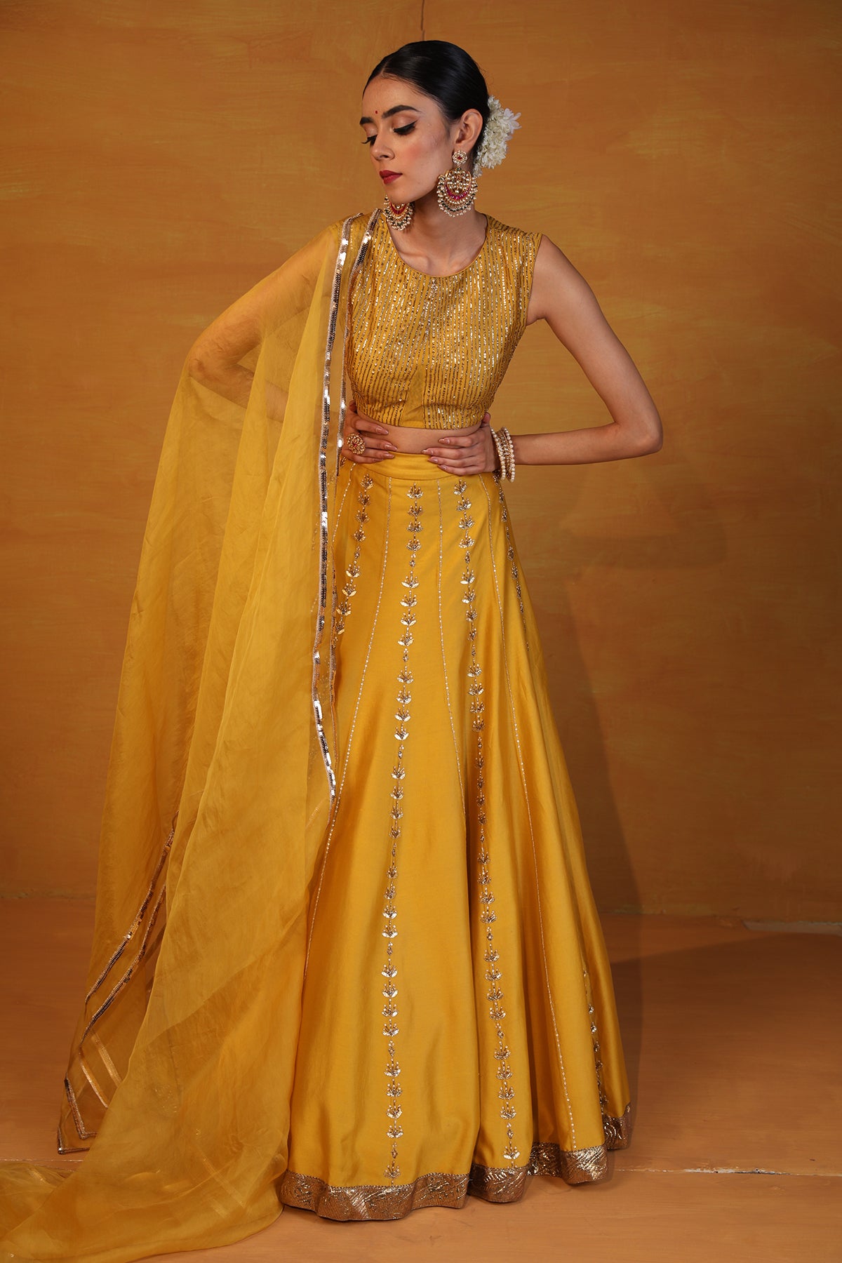 Mustard embellished lehenga set