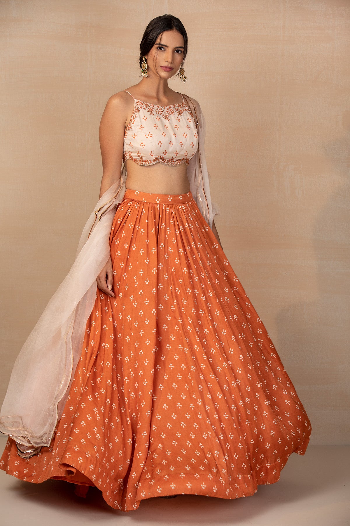 Rust Printed Lehenga Set