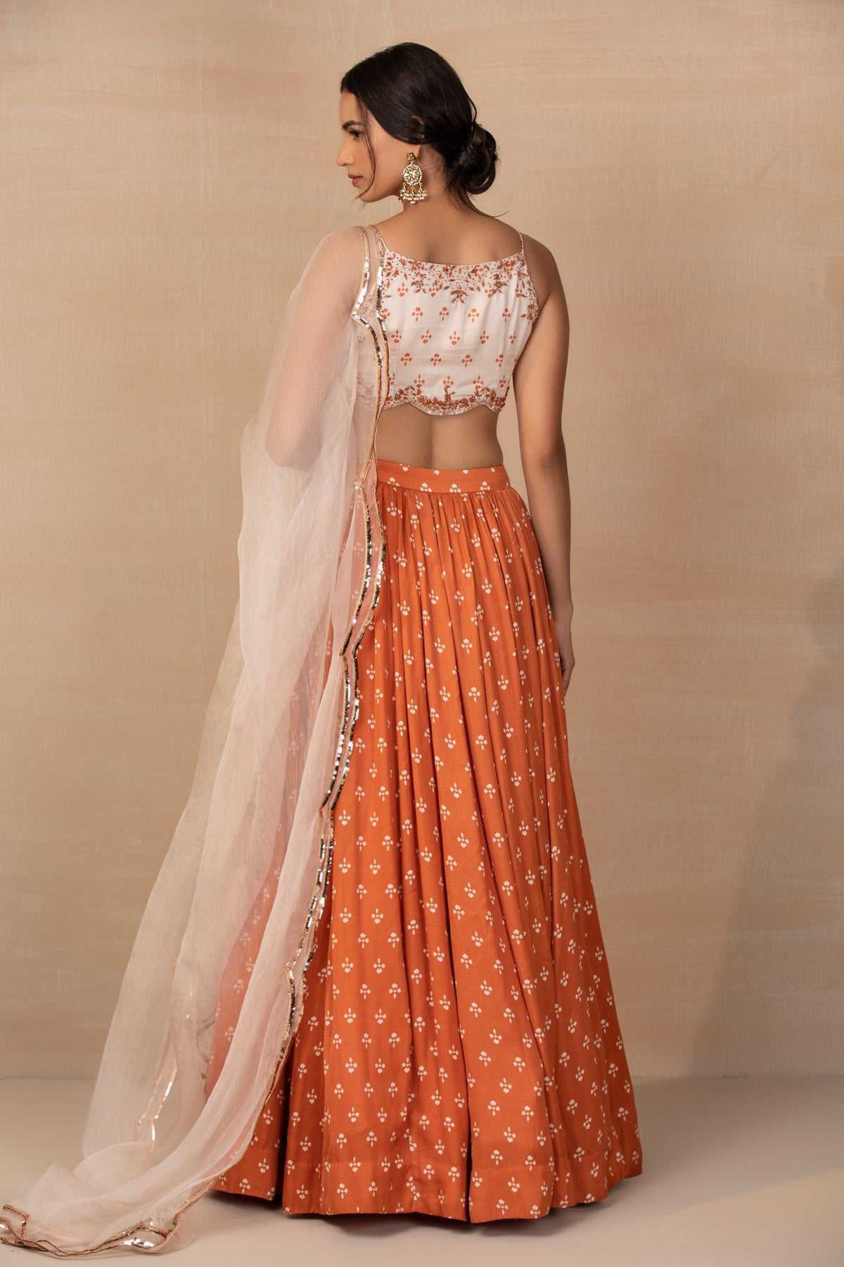 Rust Printed Lehenga Set